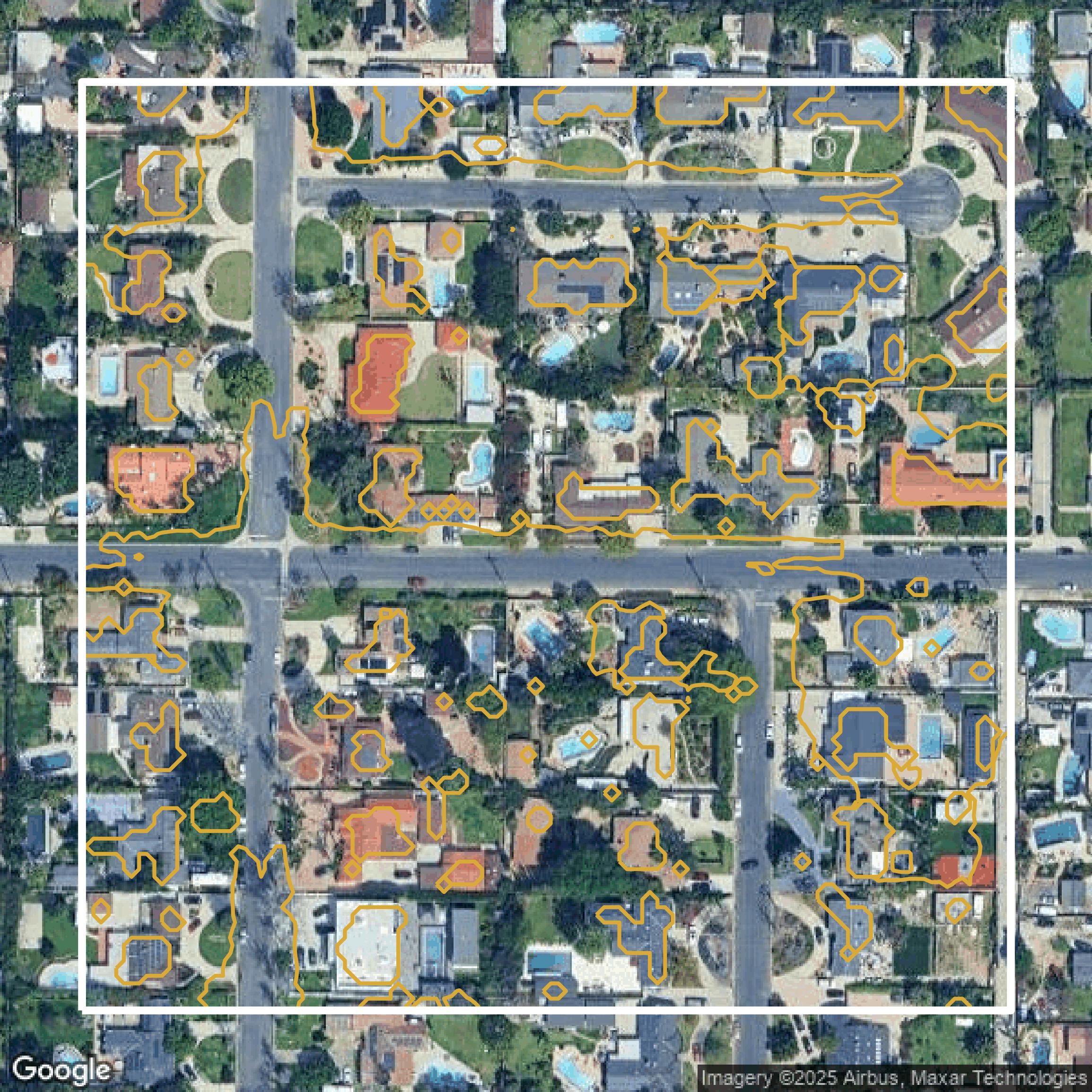 This image shows a contour map in Los Angeles County created using GIS data in Equator.