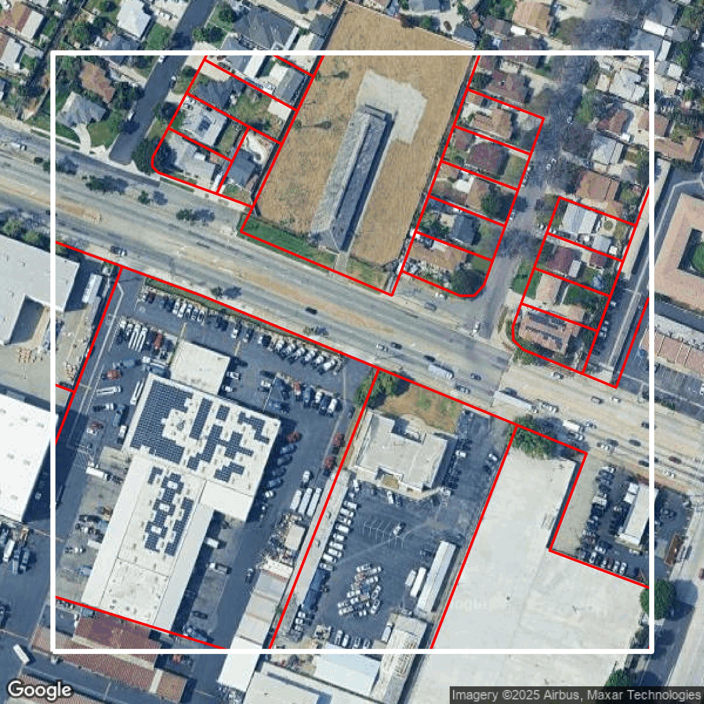 This image shows parcel data in Los Angeles County created using GIS data in Equator.