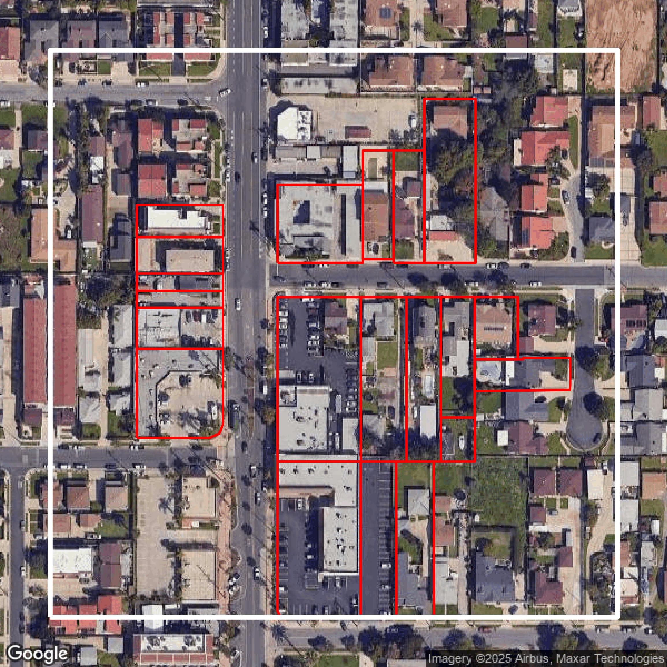This image shows parcel data in Los Angeles County created using GIS data in Equator.