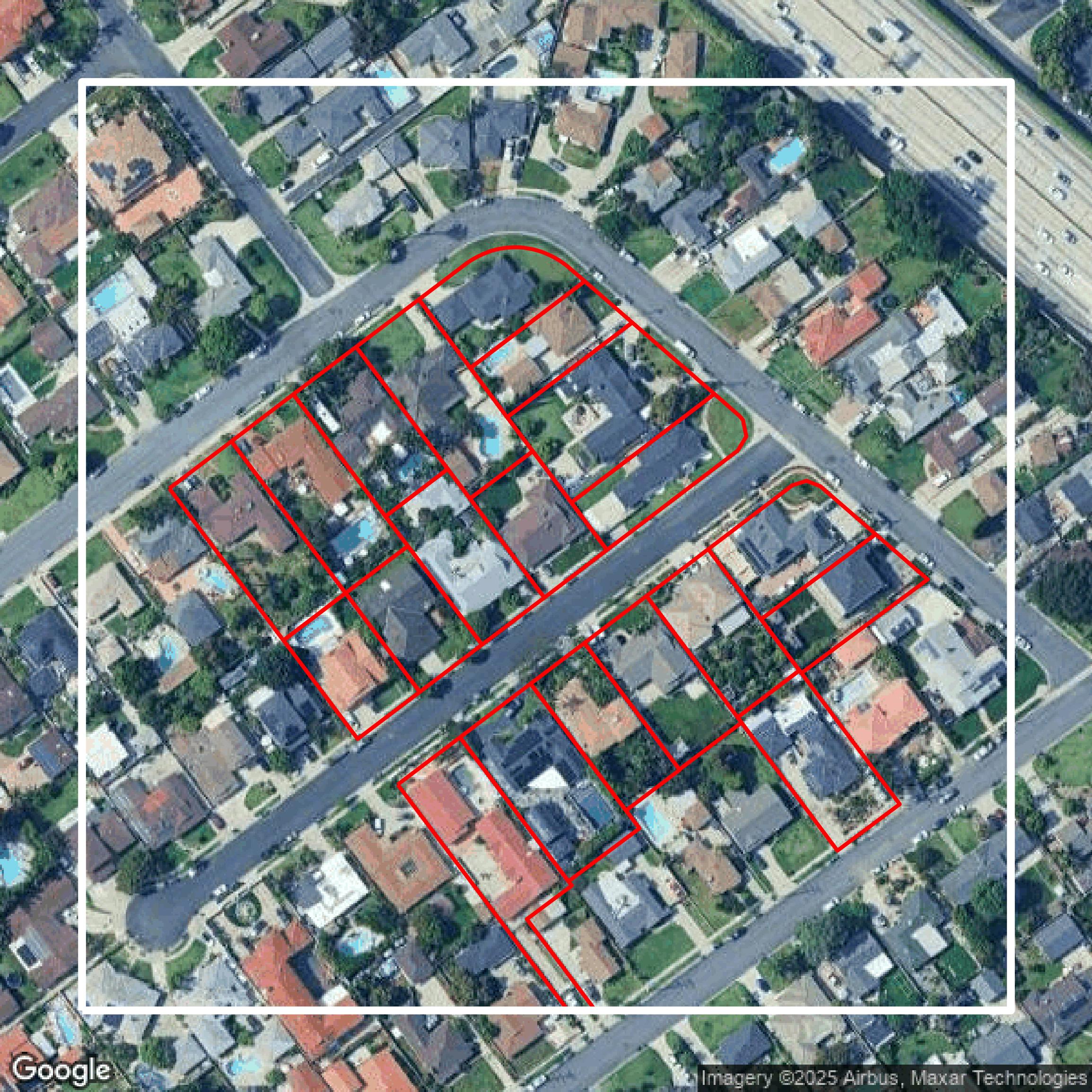 This image shows parcel data in Los Angeles County created using GIS data in Equator.
