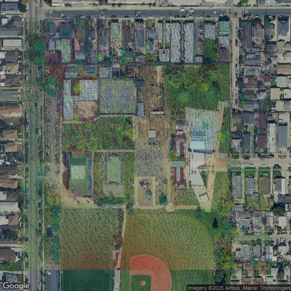 This image shows a LiDAR point cloud in Los Angeles County created using GIS data in Equator.