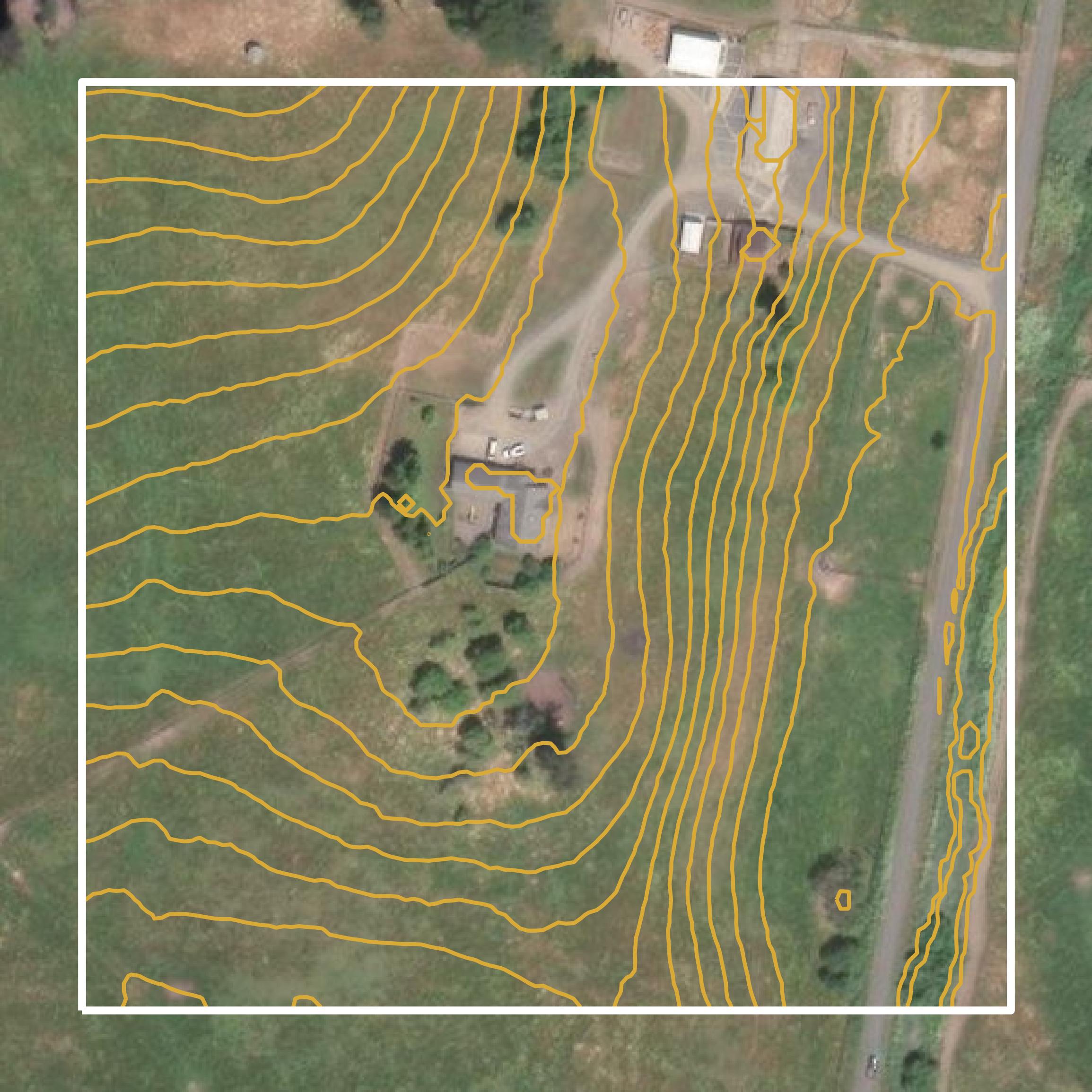This image shows a contour map in Marin County created using GIS data in Equator.