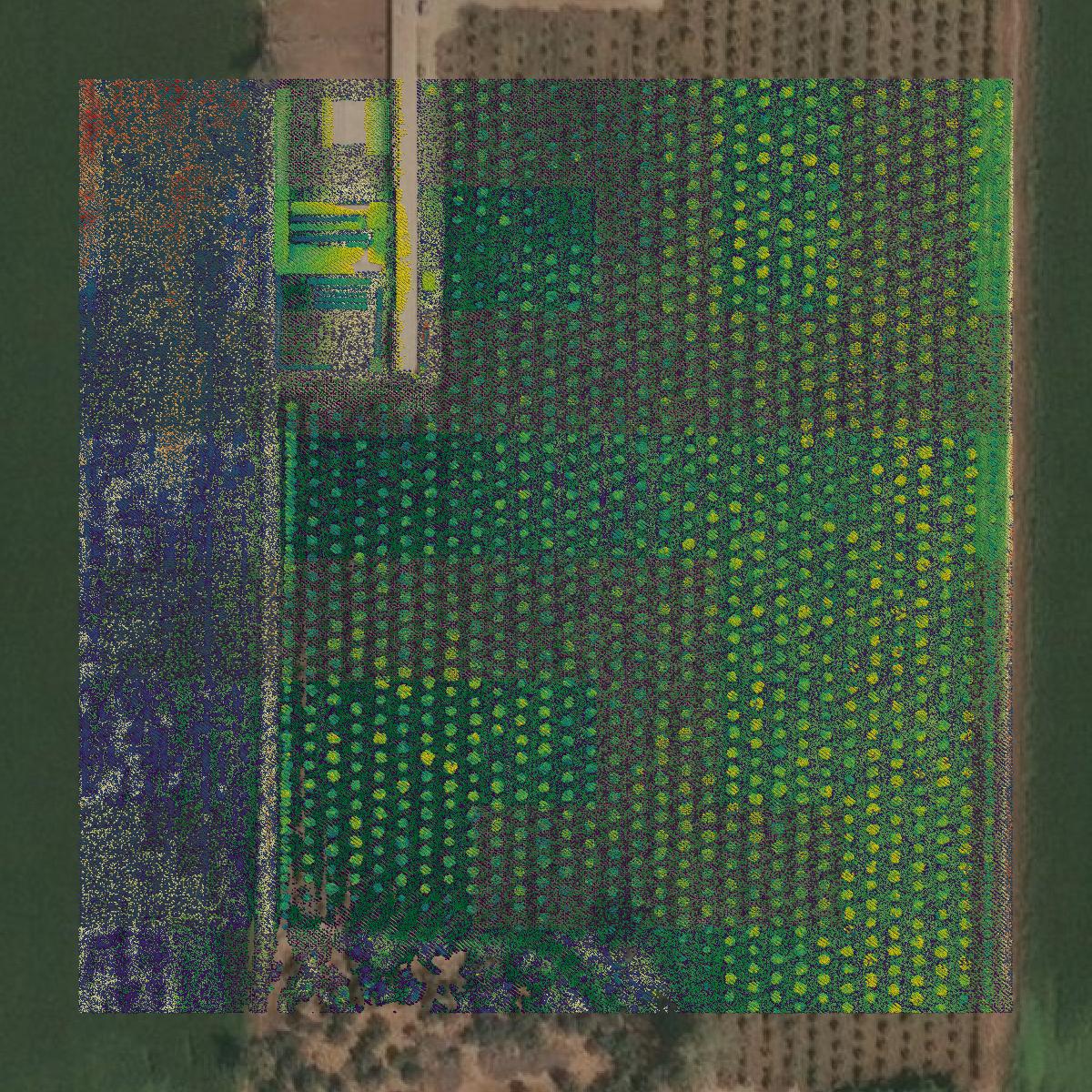 This image shows a LiDAR point cloud in Merced County created using GIS data in Equator.