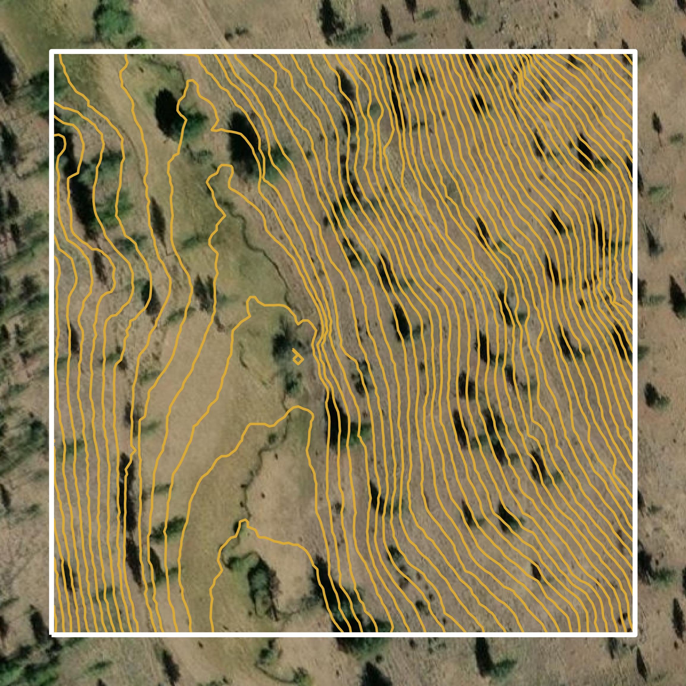 This image shows a contour map in Modoc County created using GIS data in Equator.