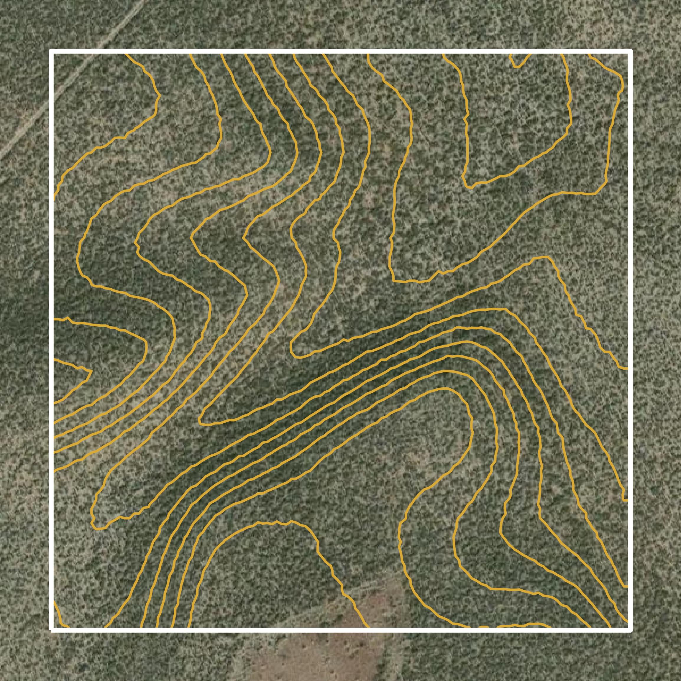 This image shows a contour map in Mono County created using GIS data in Equator.