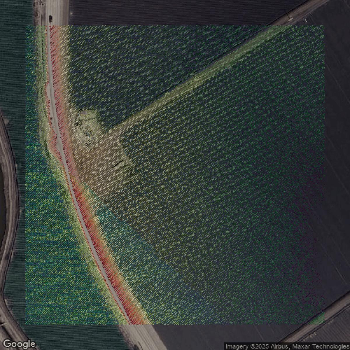 This image shows a LiDAR point cloud in Monterey County created using GIS data in Equator.