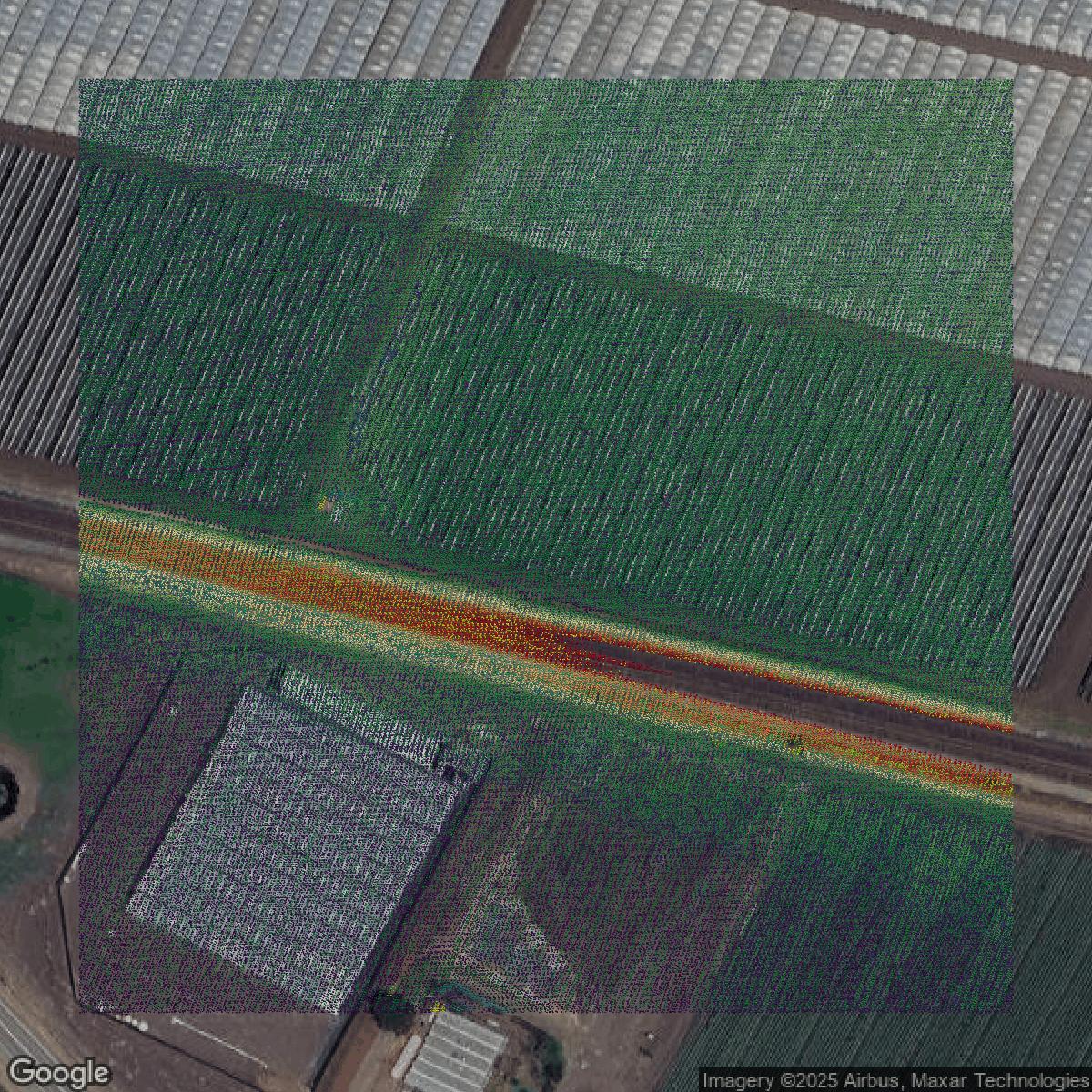 This image shows a LiDAR point cloud in Monterey County created using GIS data in Equator.