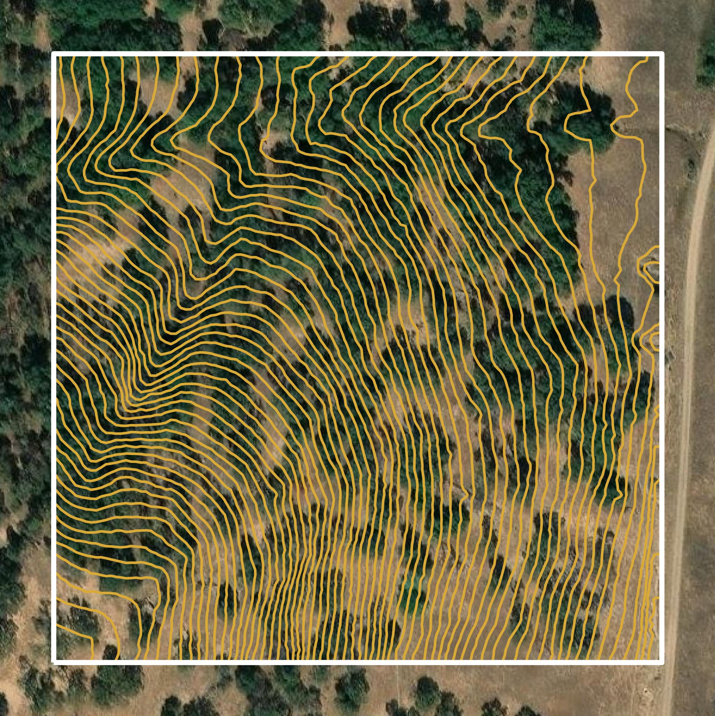 This image shows a contour map in Nevada County created using GIS data in Equator.
