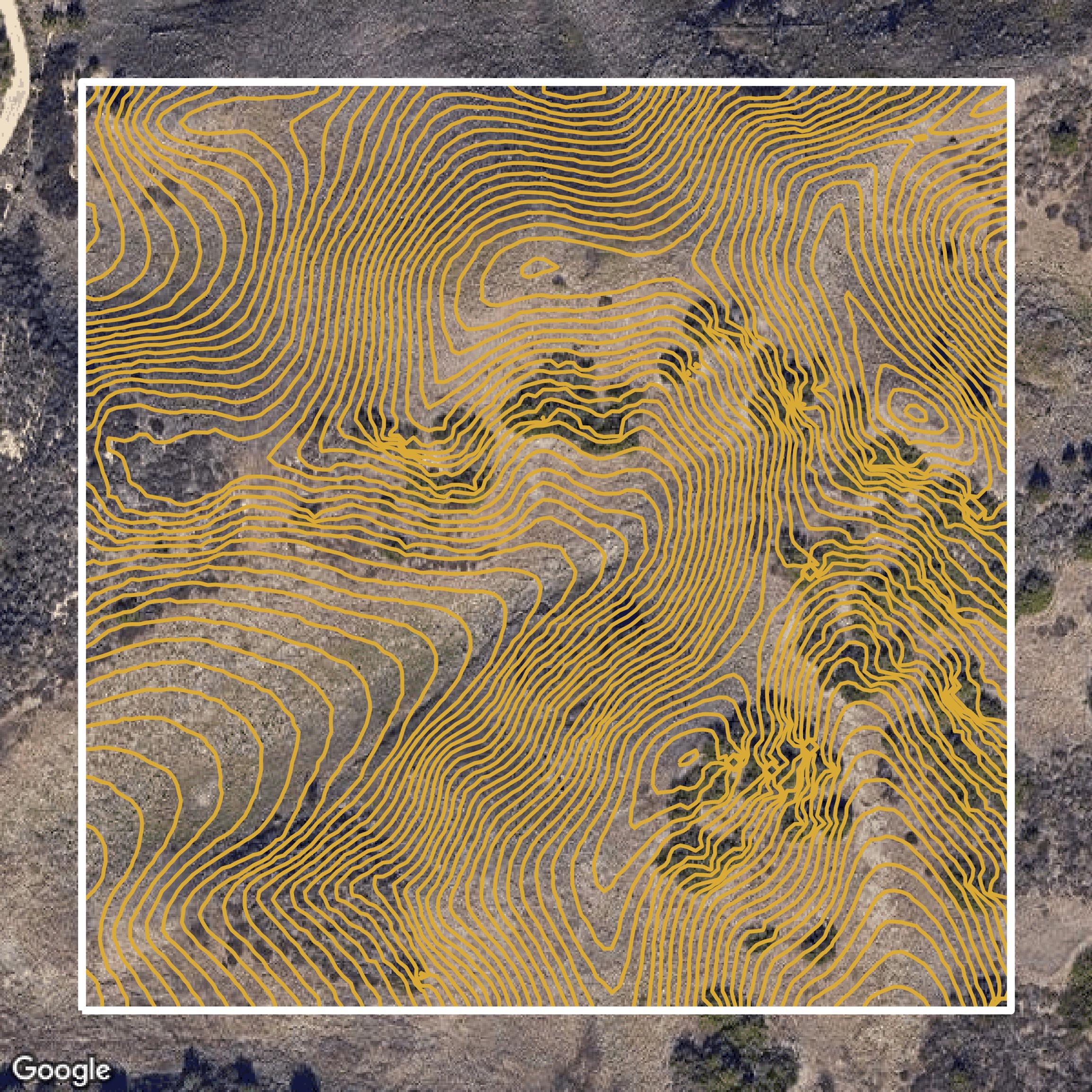 This image shows a contour map in Orange County created using GIS data in Equator.