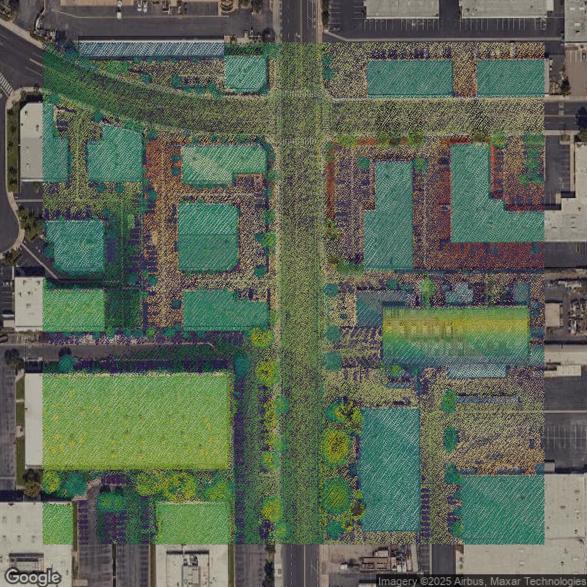 This image shows a LiDAR point cloud in Orange County created using GIS data in Equator.