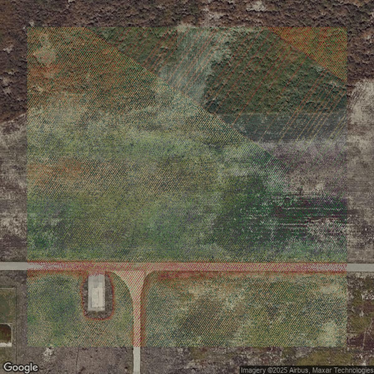 This image shows a LiDAR point cloud in Orange County created using GIS data in Equator.