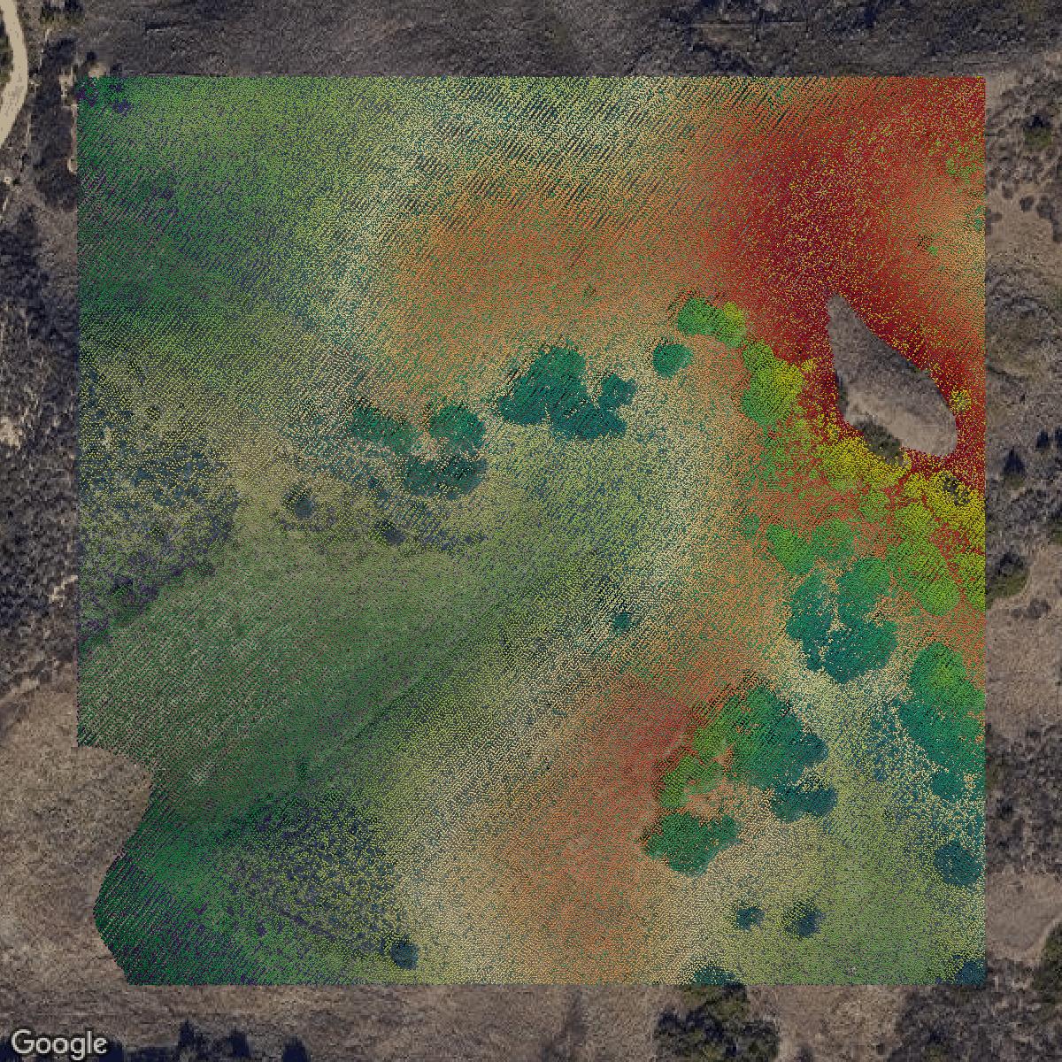 This image shows a LiDAR point cloud in Orange County created using GIS data in Equator.