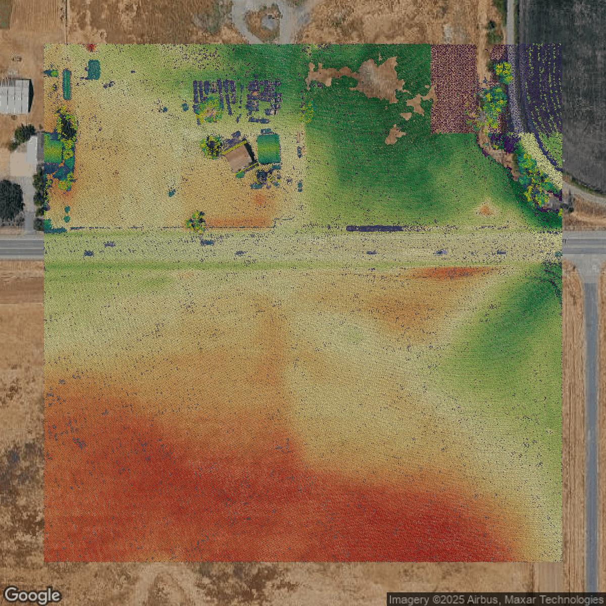 This image shows a LiDAR point cloud in Placer County created using GIS data in Equator.