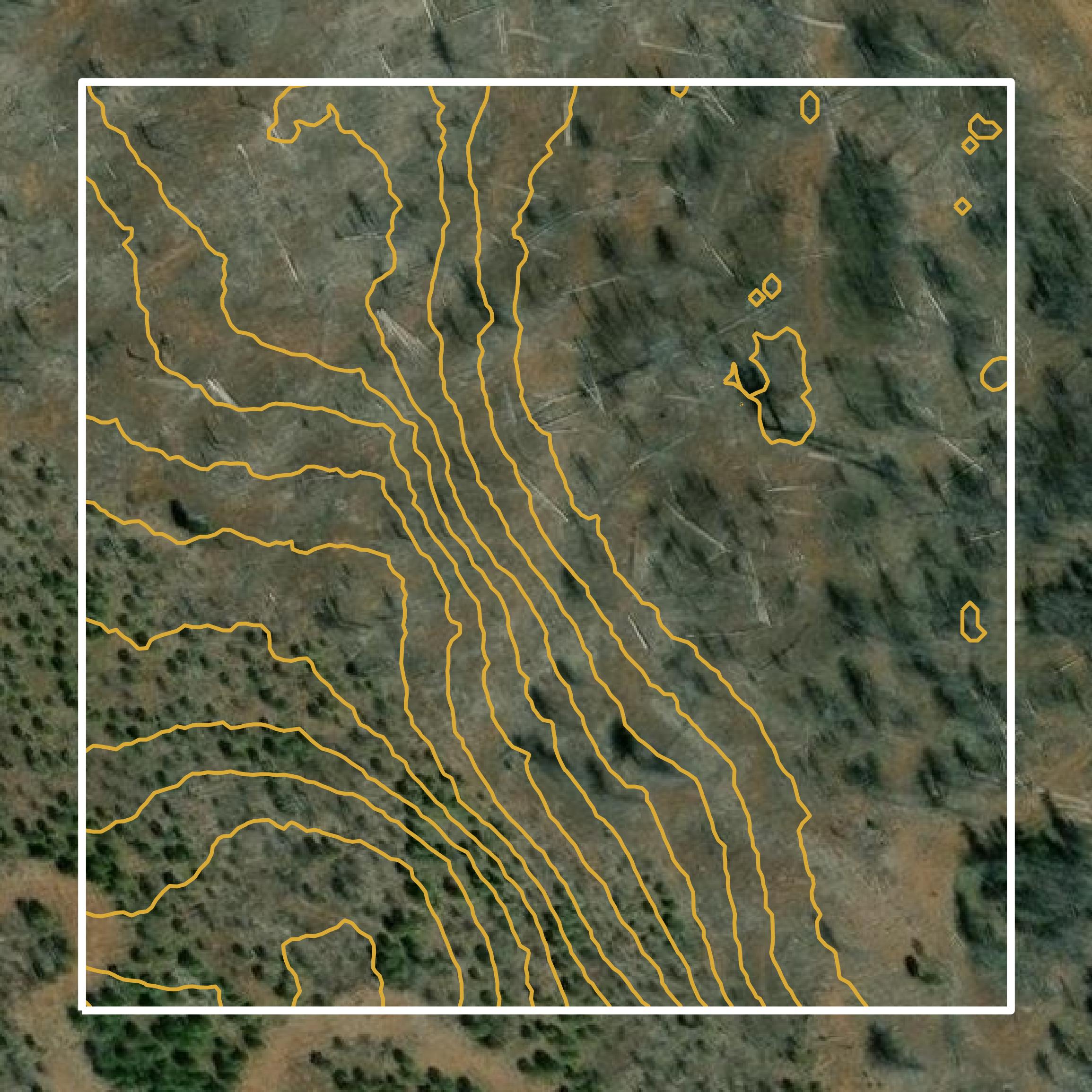 This image shows a contour map in Plumas County created using GIS data in Equator.