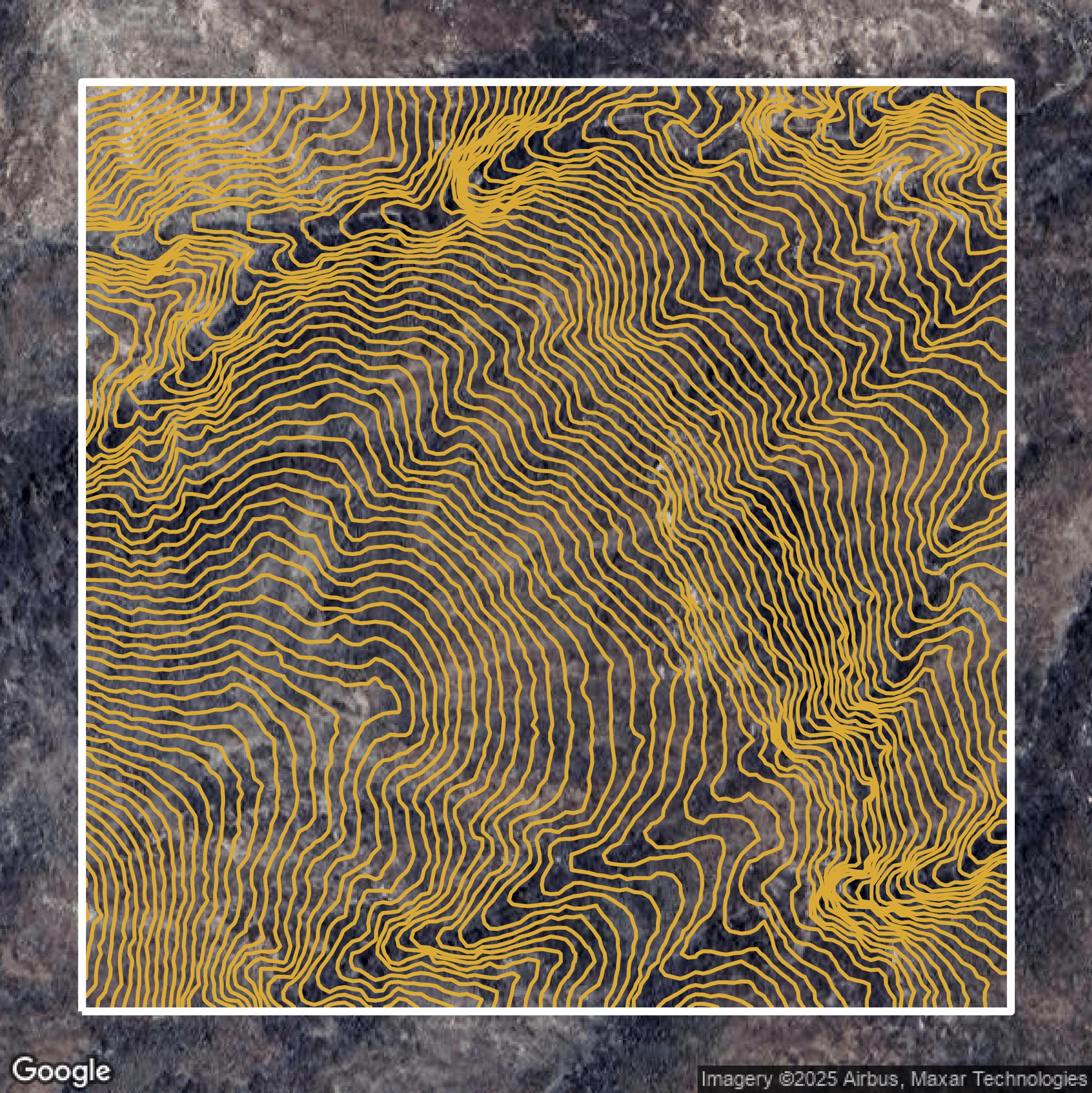 This image shows a contour map in Riverside County created using GIS data in Equator.