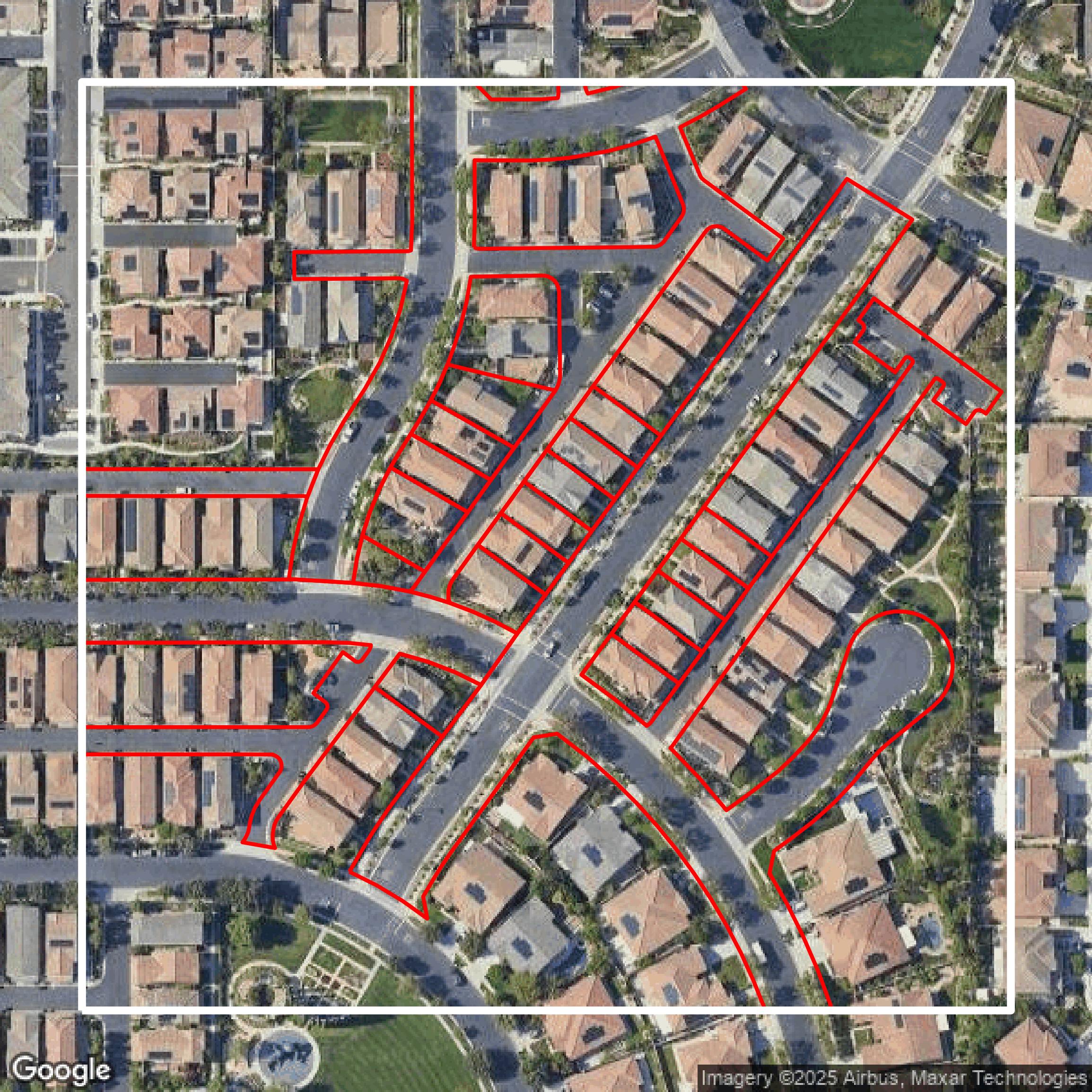This image shows parcel data in Riverside County created using GIS data in Equator.