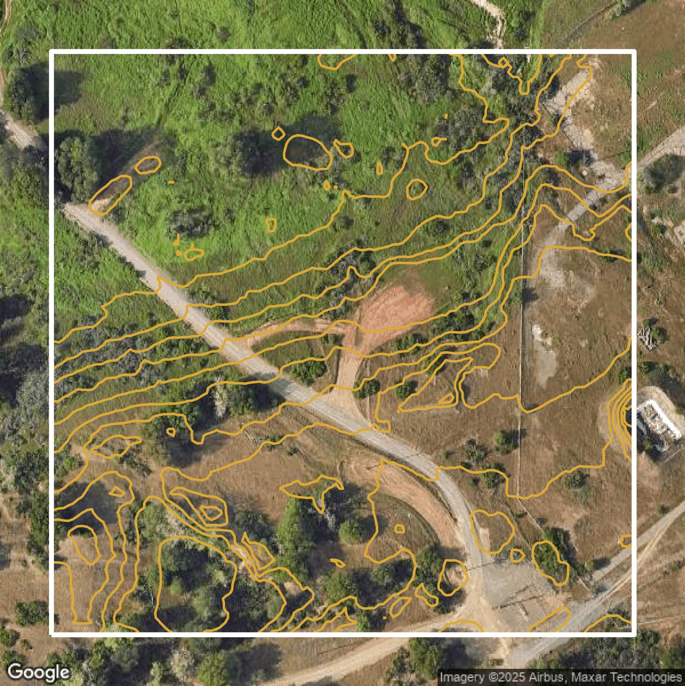 This image shows a contour map in Sacramento County created using GIS data in Equator.
