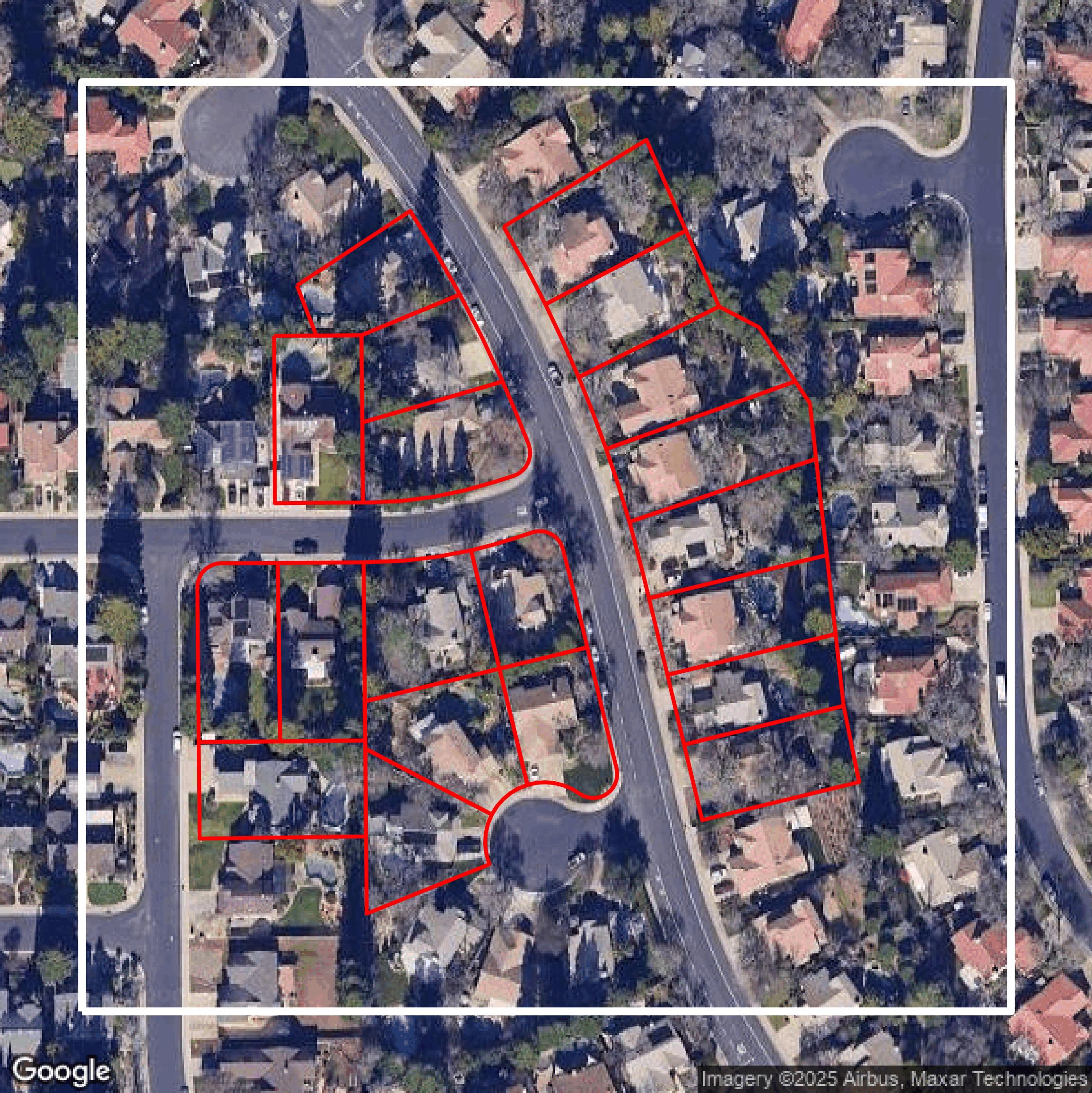 This image shows parcel and building data in Sacramento County created using GIS data in Equator.