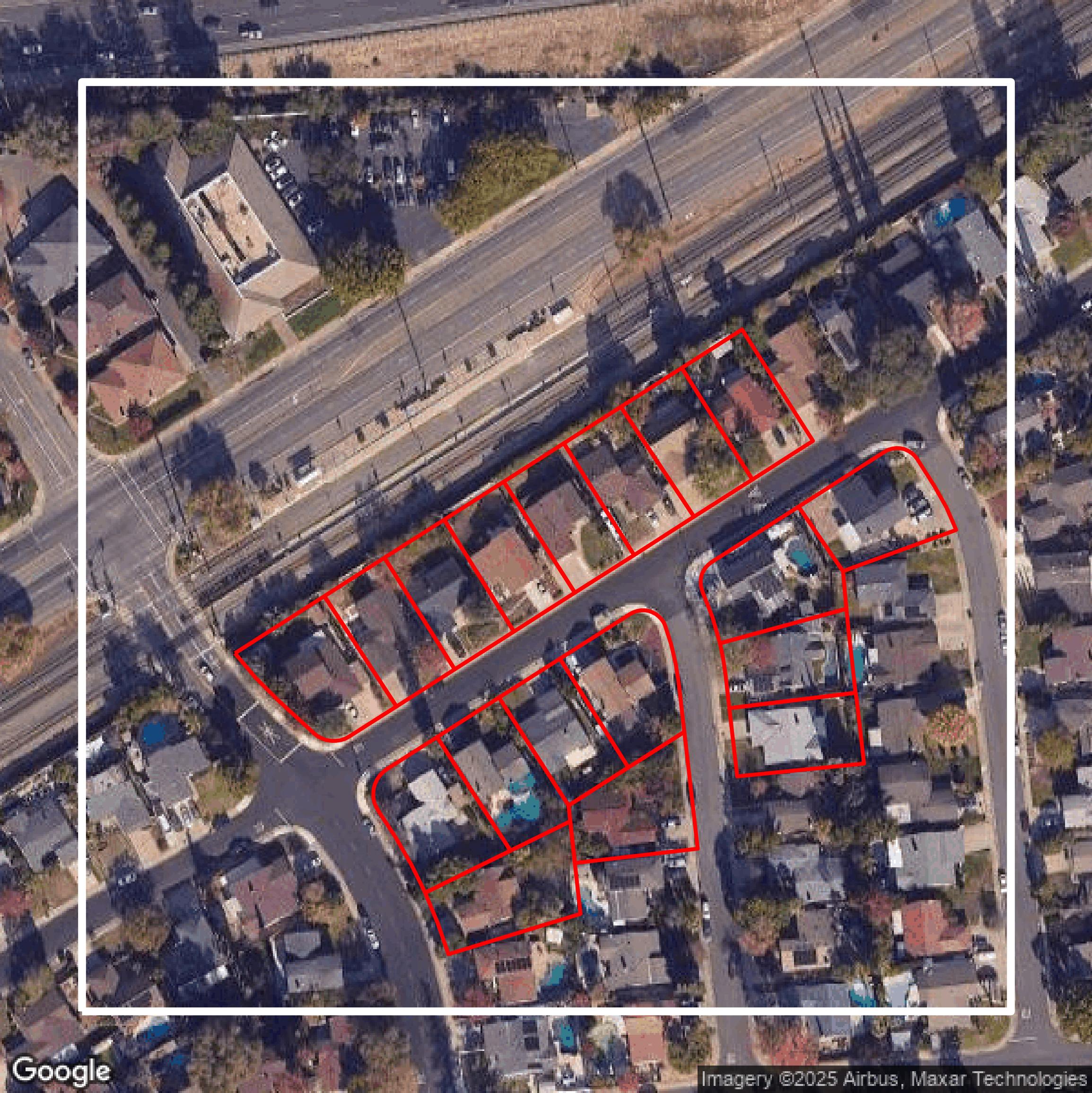 This image shows parcel and building data in Sacramento County created using GIS data in Equator.