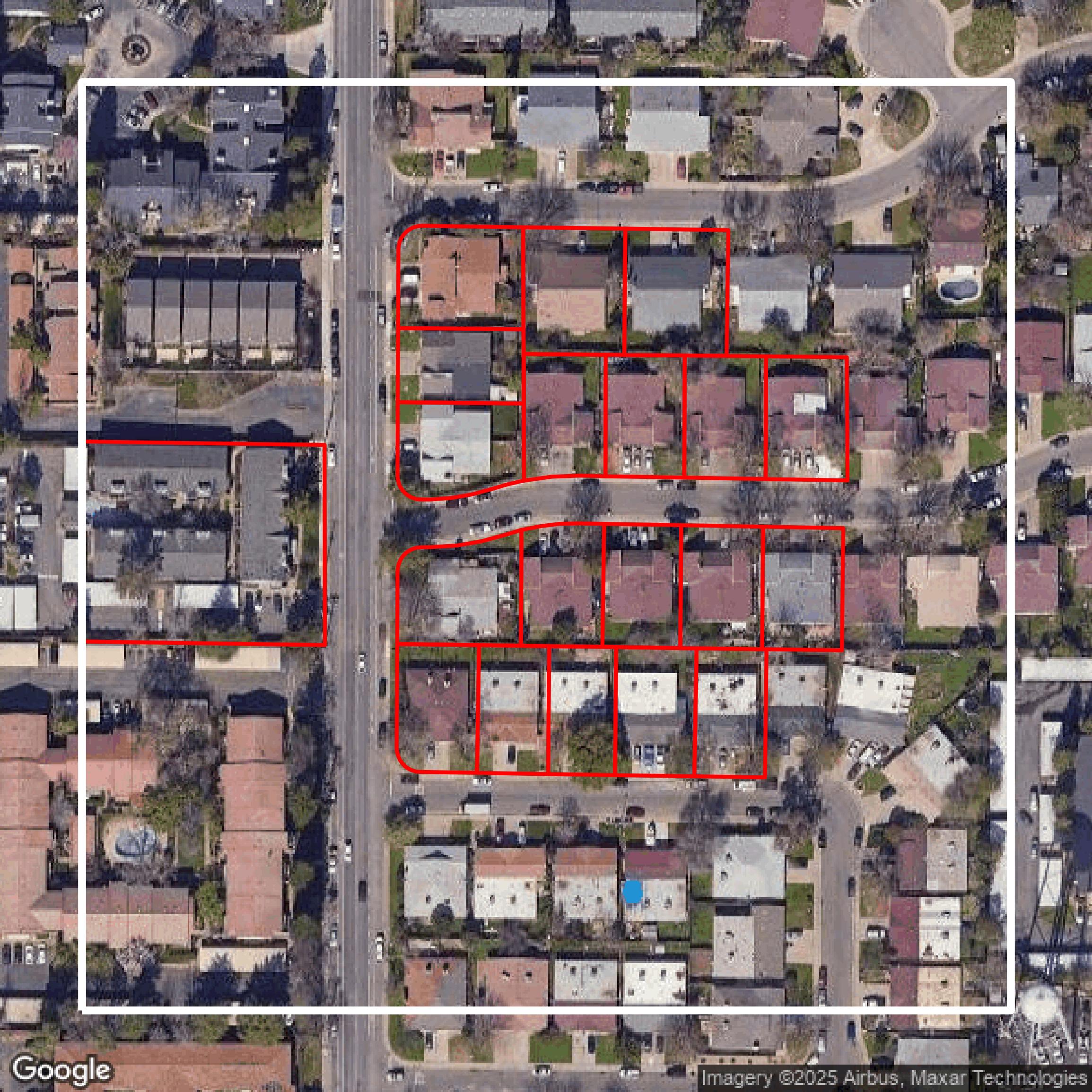 This image shows parcel and building data in Sacramento County created using GIS data in Equator.