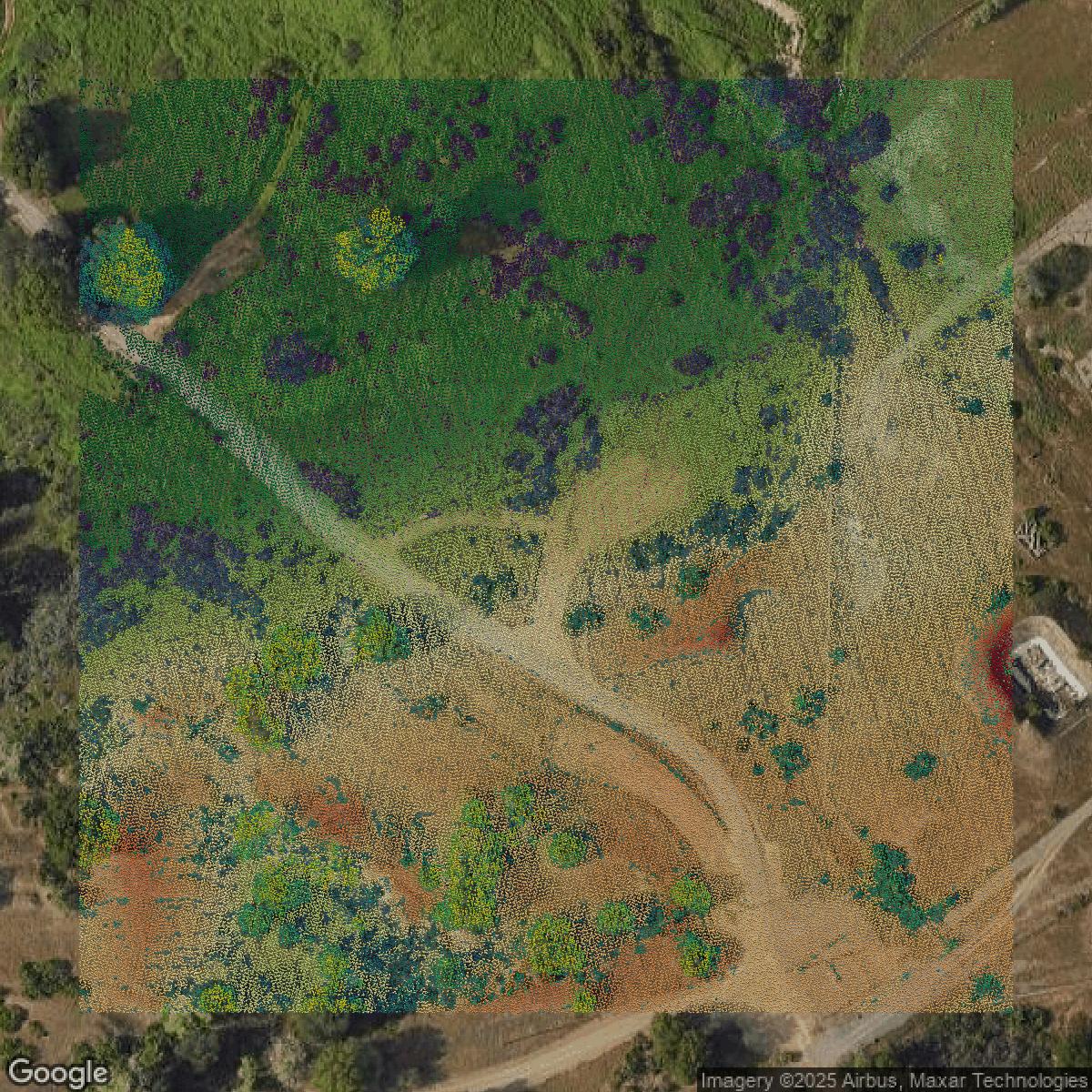 This image shows a LiDAR point cloud in Sacramento County created using GIS data in Equator.