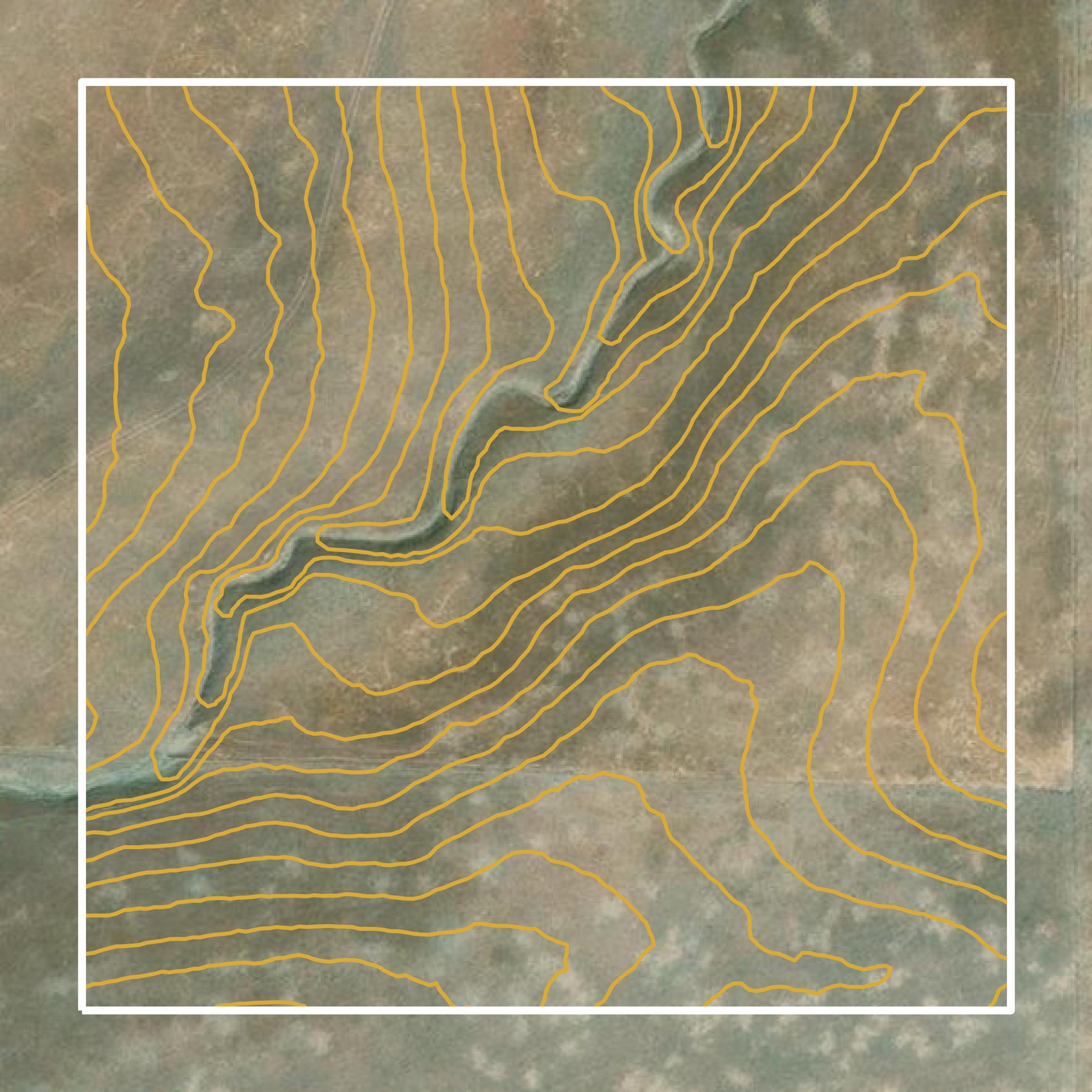 This image shows a contour map in San Benito County created using GIS data in Equator.