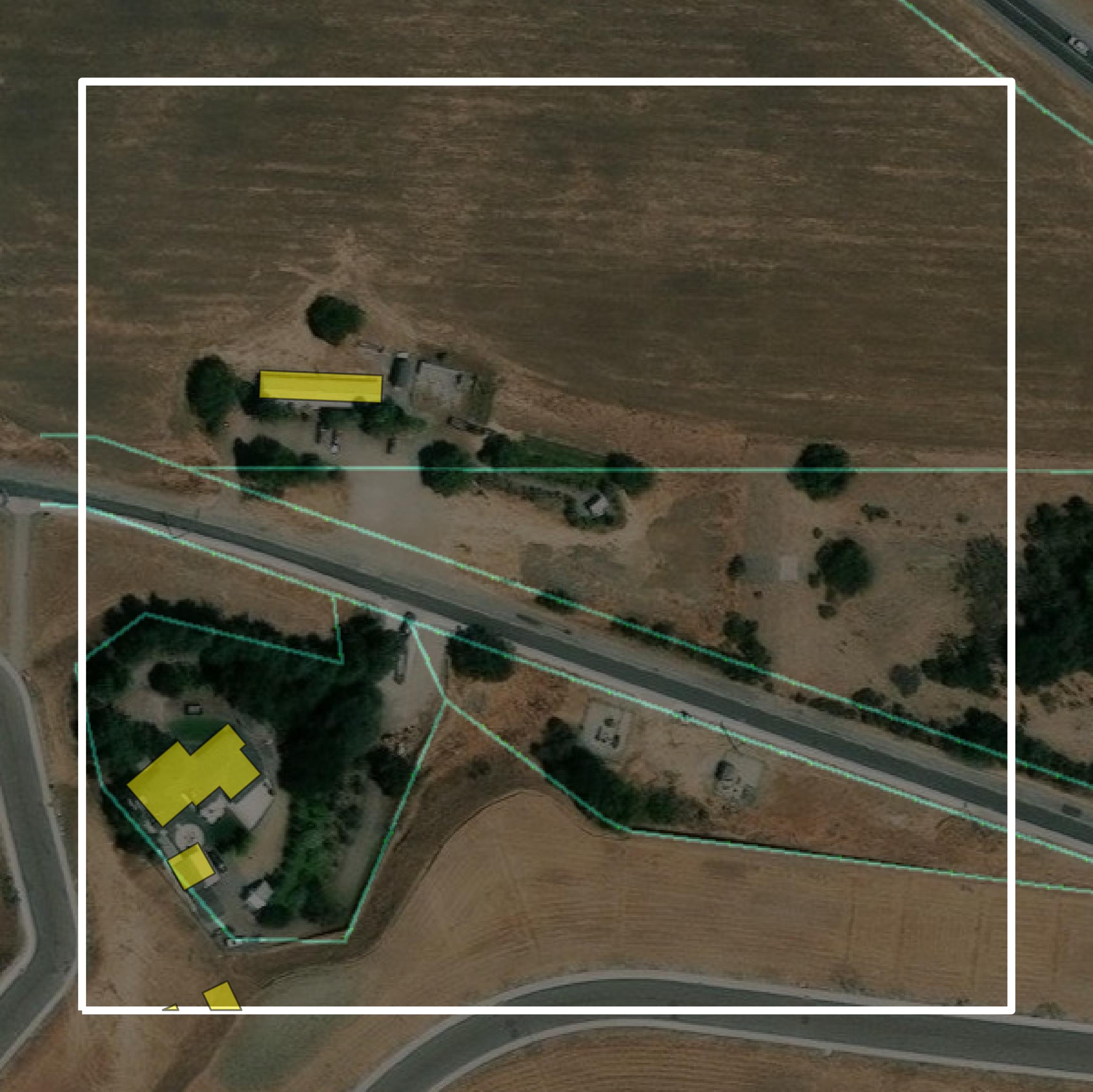 This image shows parcel and building data in San Benito County created using GIS data in Equator.