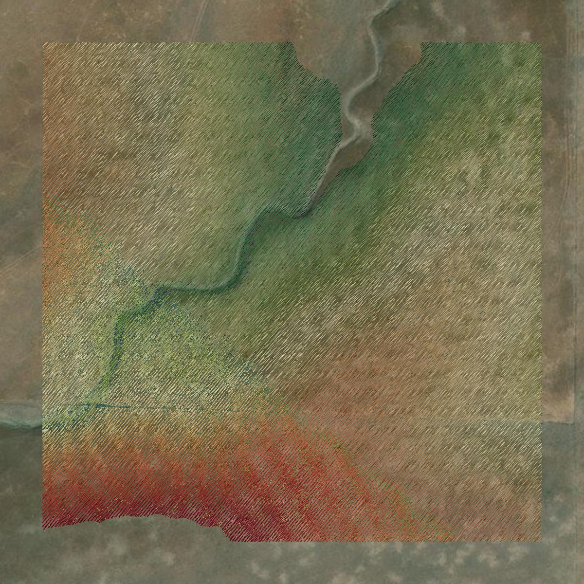 This image shows a LiDAR point cloud in San Benito County created using GIS data in Equator.