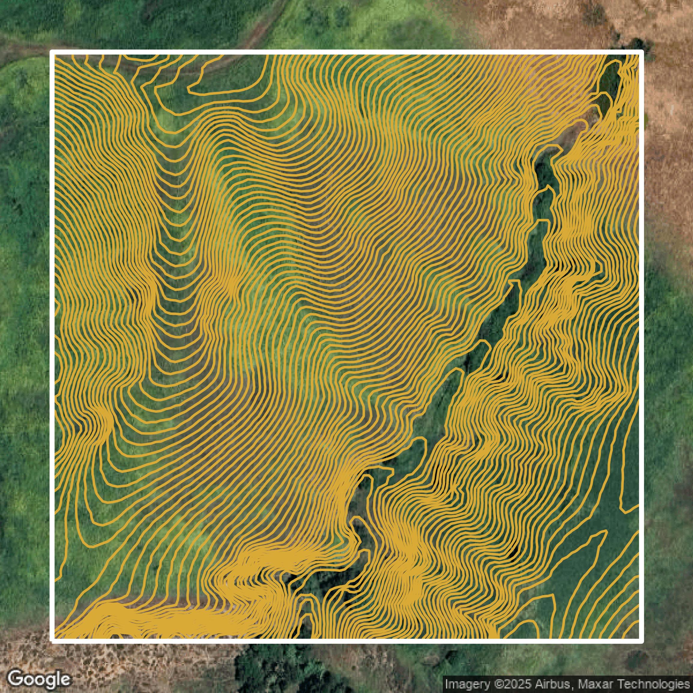 This image shows a contour map in San Bernardino County created using GIS data in Equator.
