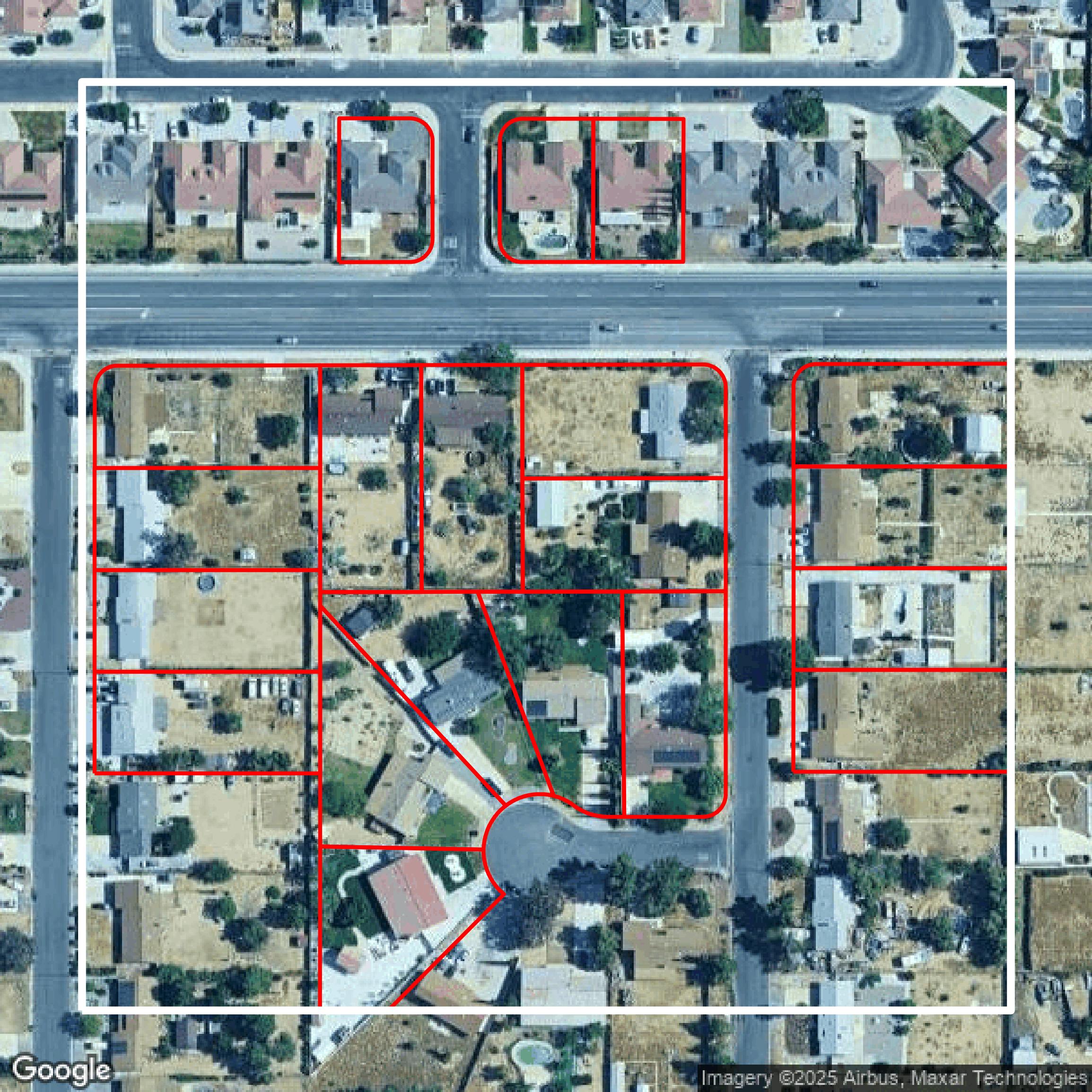 This image shows parcel and building data in San Bernardino County created using GIS data in Equator.