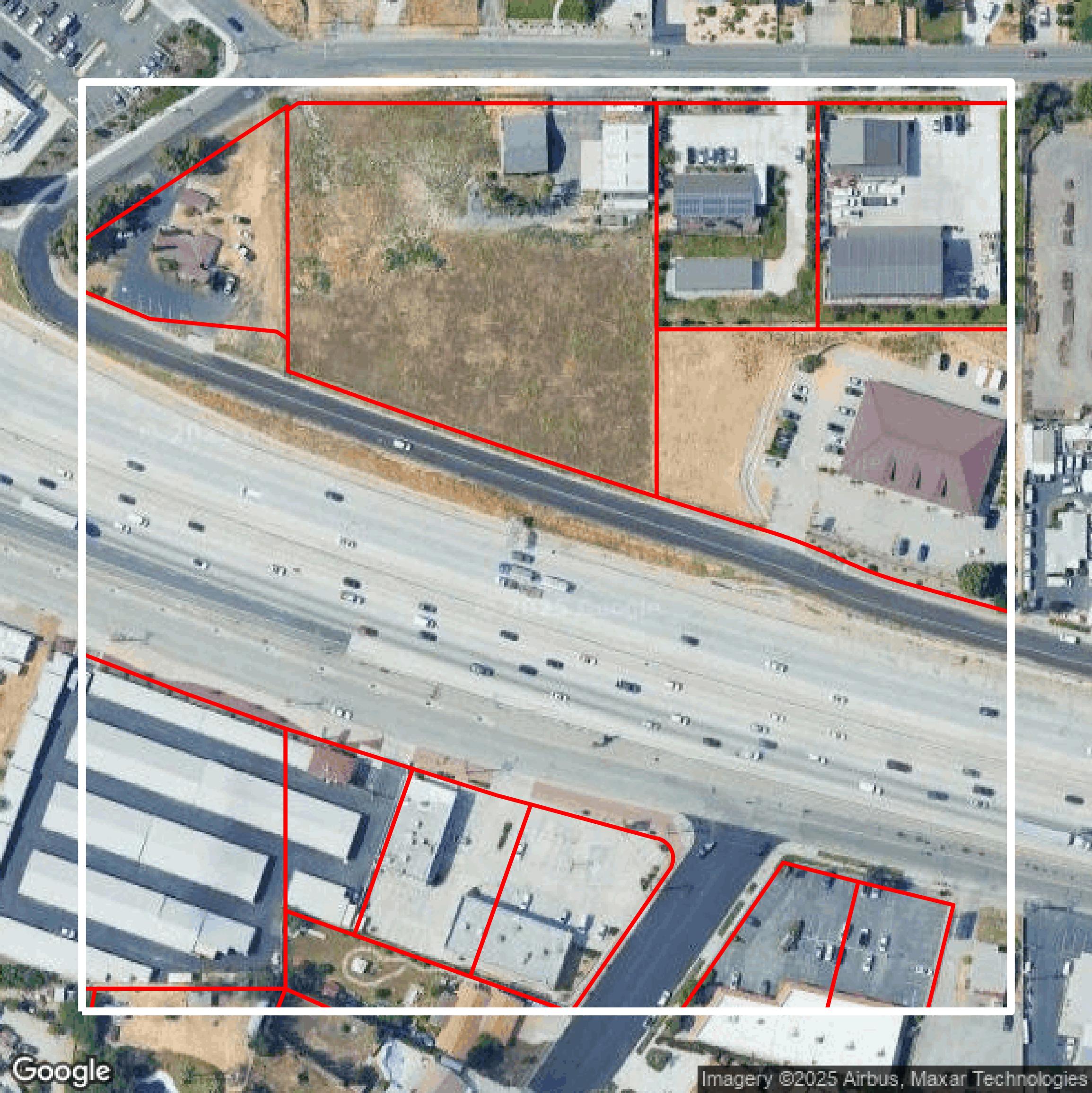 This image shows parcel and building data in San Bernardino County created using GIS data in Equator.