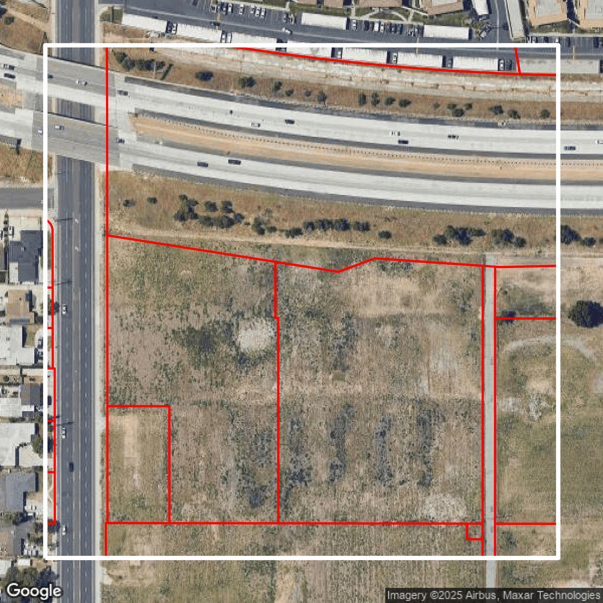 This image shows parcel and building data in San Bernardino County created using GIS data in Equator.