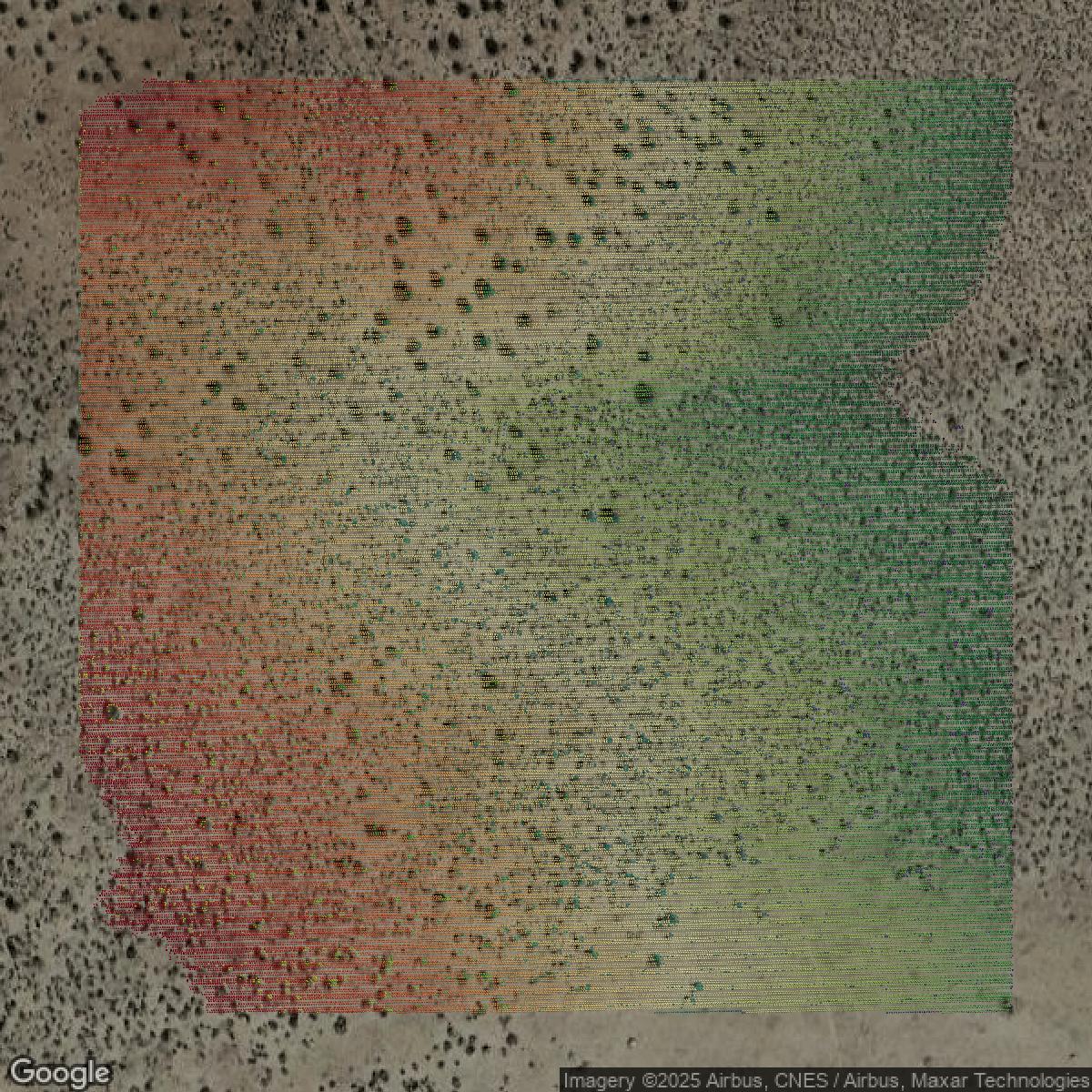 This image shows a LiDAR point cloud in San Bernardino County created using GIS data in Equator.