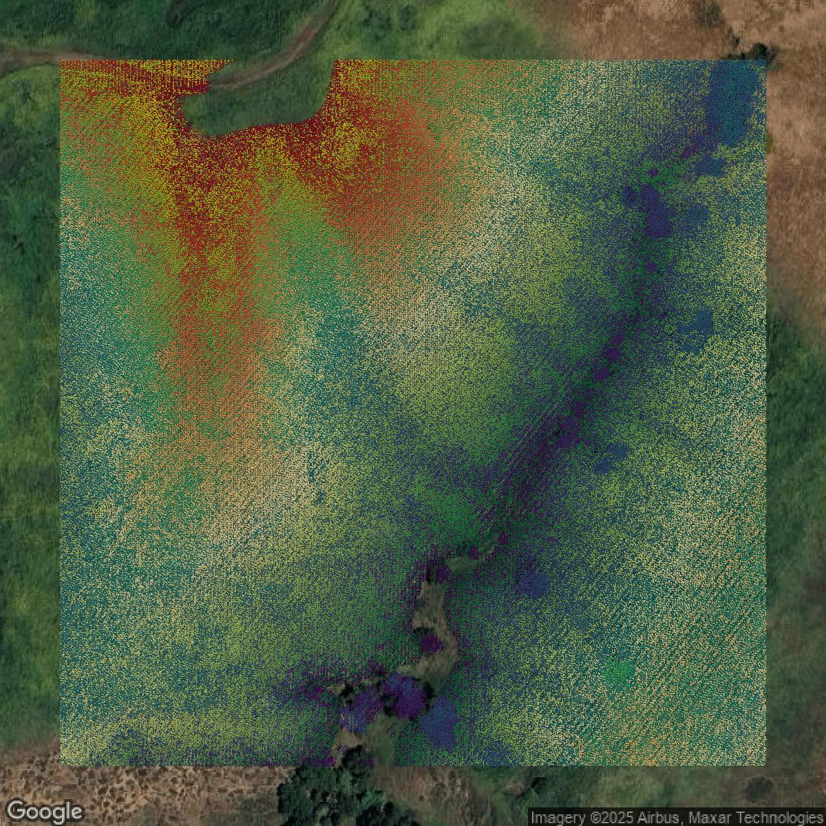 This image shows a LiDAR point cloud in San Bernardino County created using GIS data in Equator.