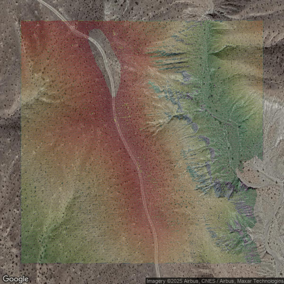 This image shows a LiDAR point cloud in San Bernardino County created using GIS data in Equator.