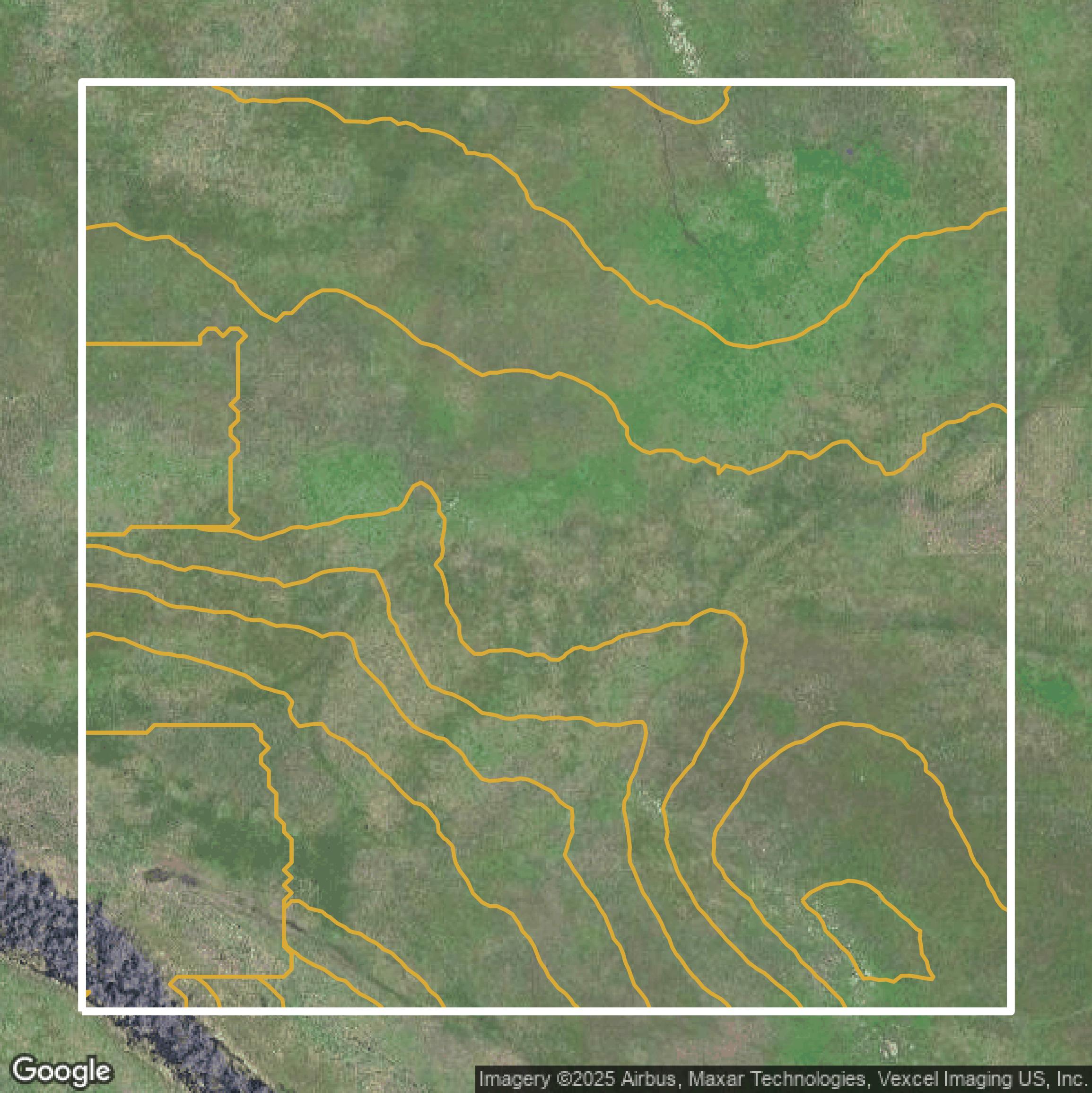 This image shows a contour map in San Diego County created using GIS data in Equator.