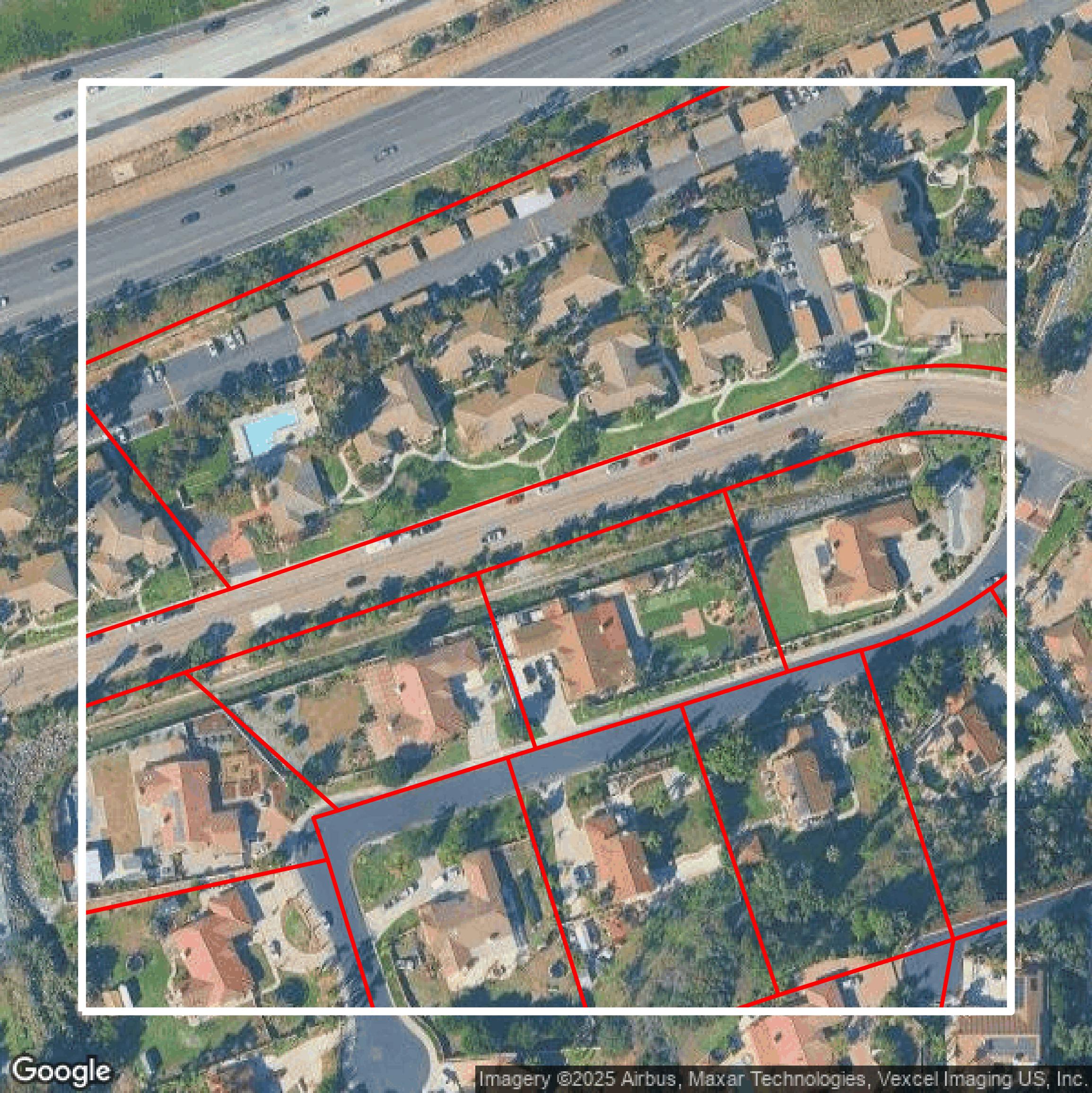 This image shows parcel data in San Diego County created using GIS data in Equator.