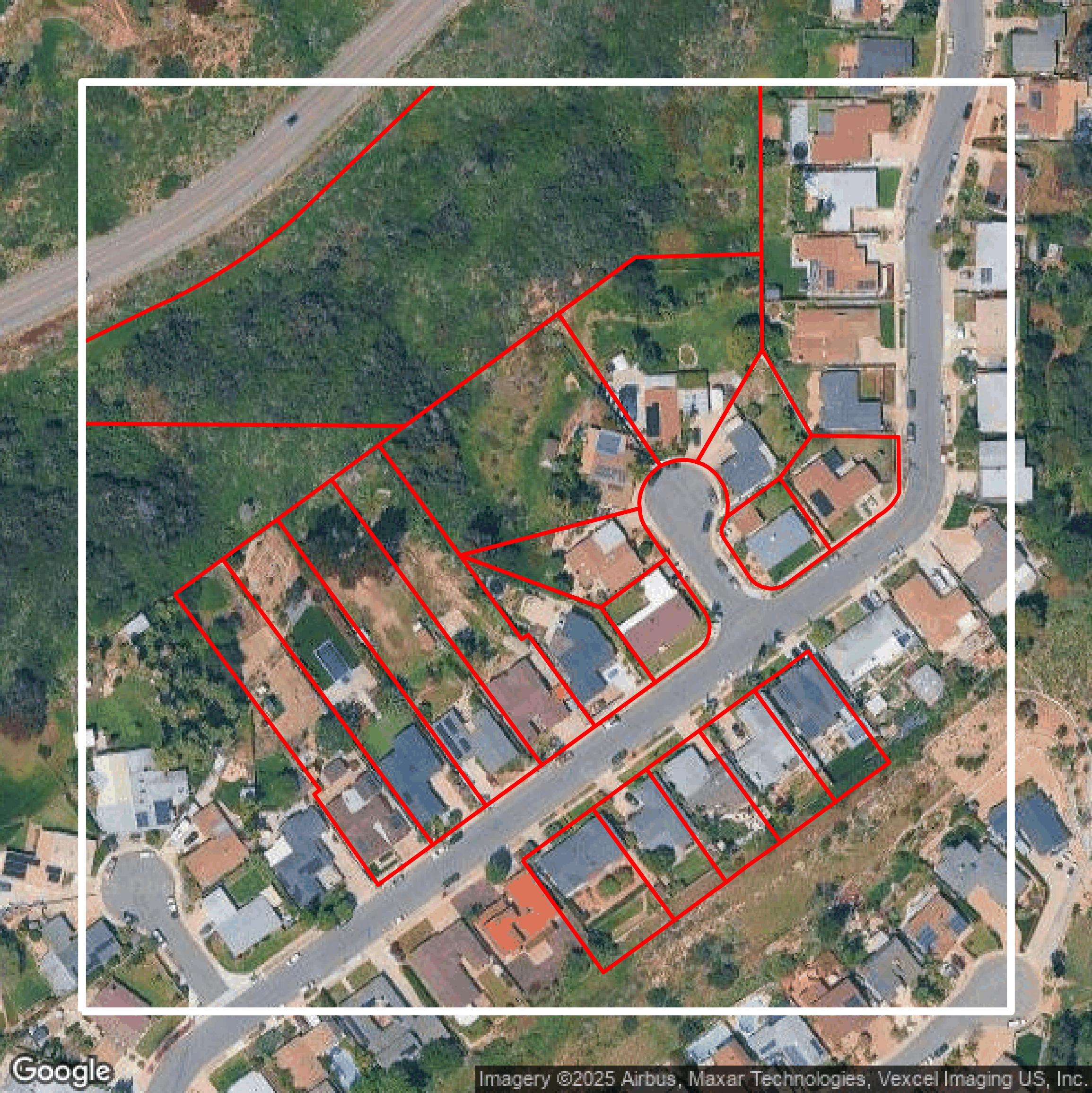 This image shows parcel data in San Diego County created using GIS data in Equator.
