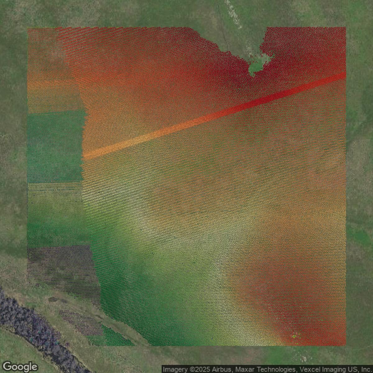 This image shows a LiDAR point cloud in San Diego County created using GIS data in Equator.