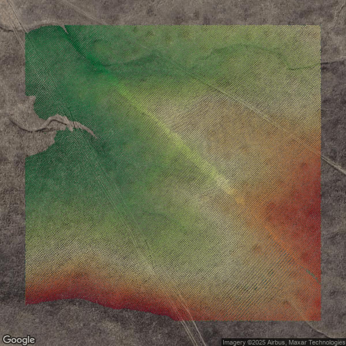 This image shows a LiDAR point cloud in San Diego County created using GIS data in Equator.