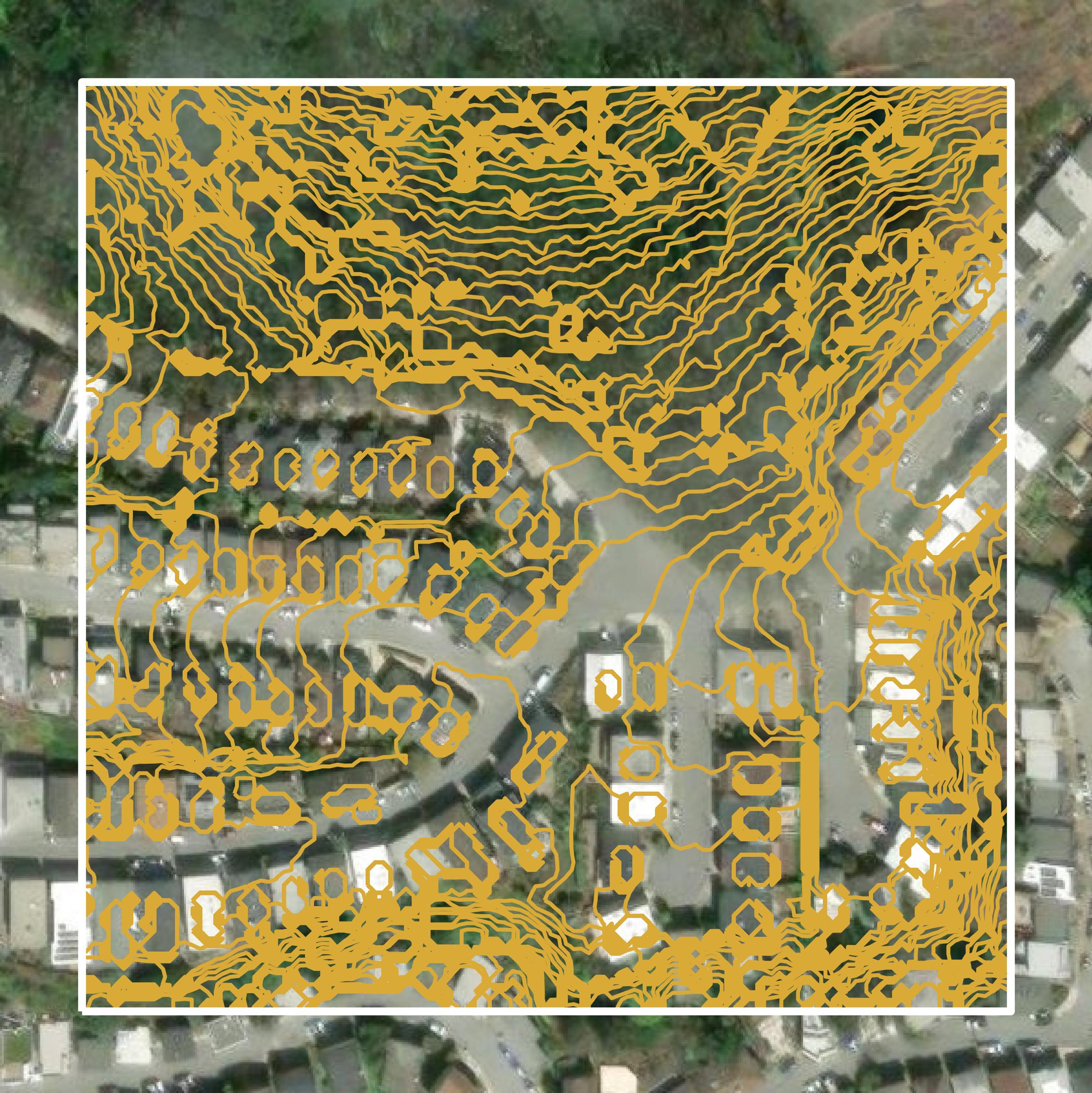 This image shows a contour map in San Francisco County created using GIS data in Equator.