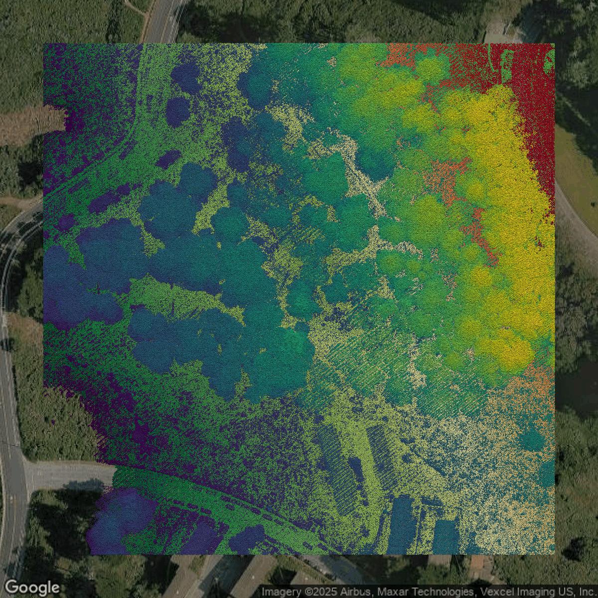 This image shows a LiDAR point cloud in San Francisco County created using GIS data in Equator.
