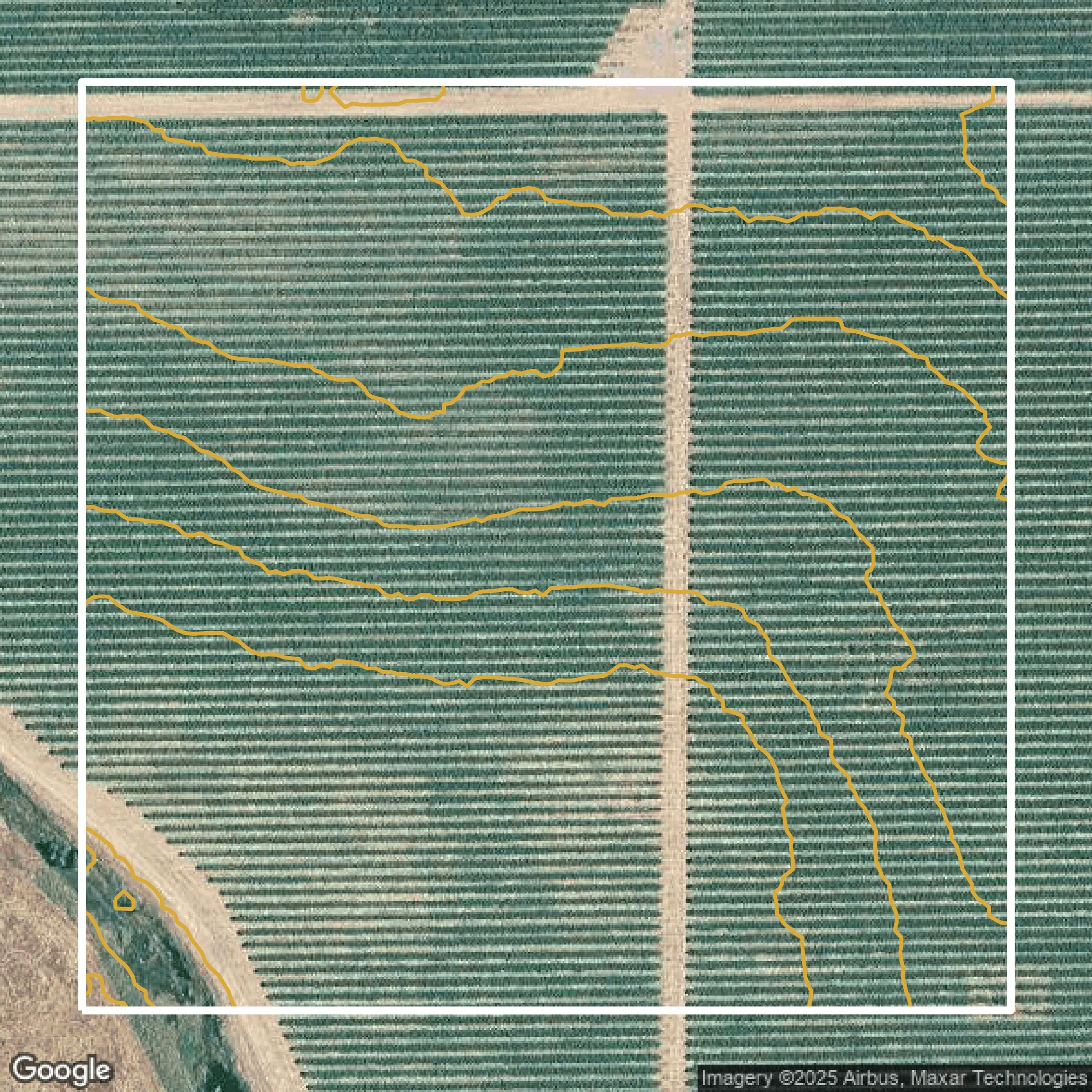 This image shows a contour map in San Joaquin County created using GIS data in Equator.