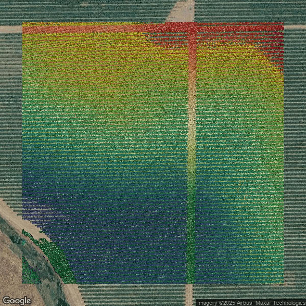 This image shows a LiDAR point cloud in San Joaquin County created using GIS data in Equator.