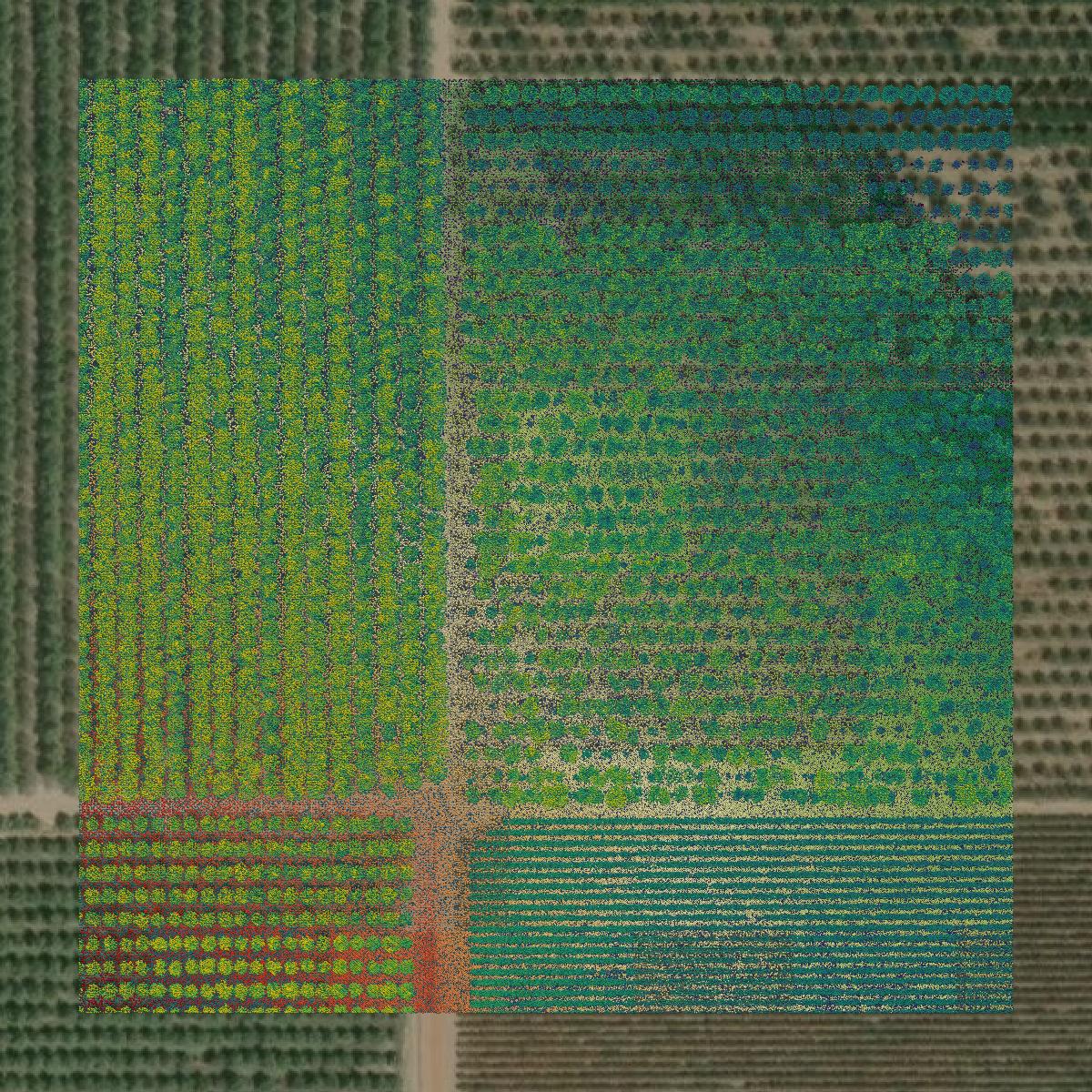 This image shows a LiDAR point cloud in San Joaquin County created using GIS data in Equator.