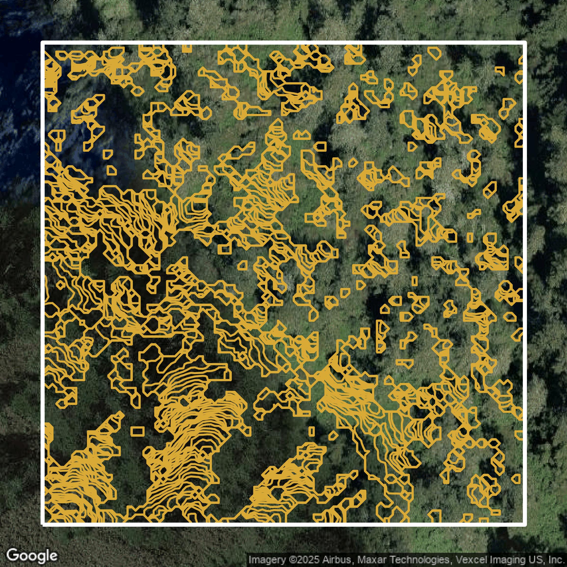 This image shows a contour map in San Mateo County created using GIS data in Equator.