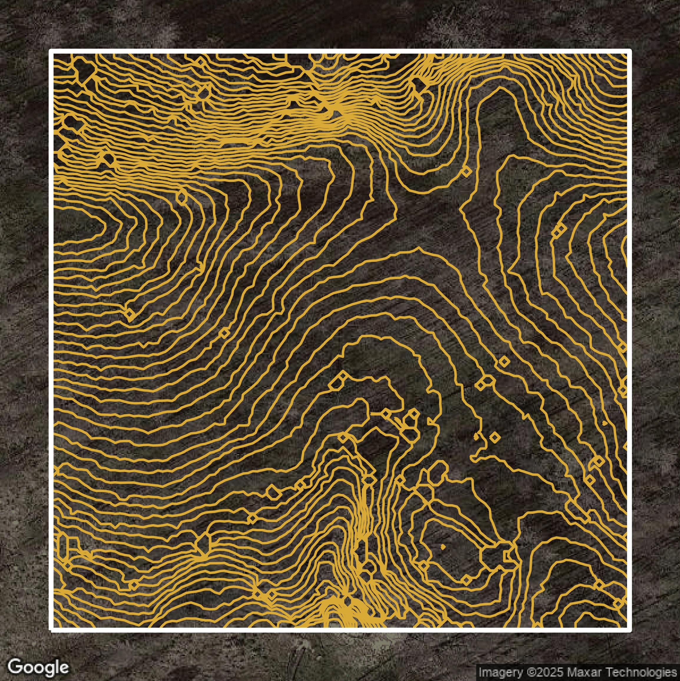 This image shows a contour map in San Mateo County created using GIS data in Equator.