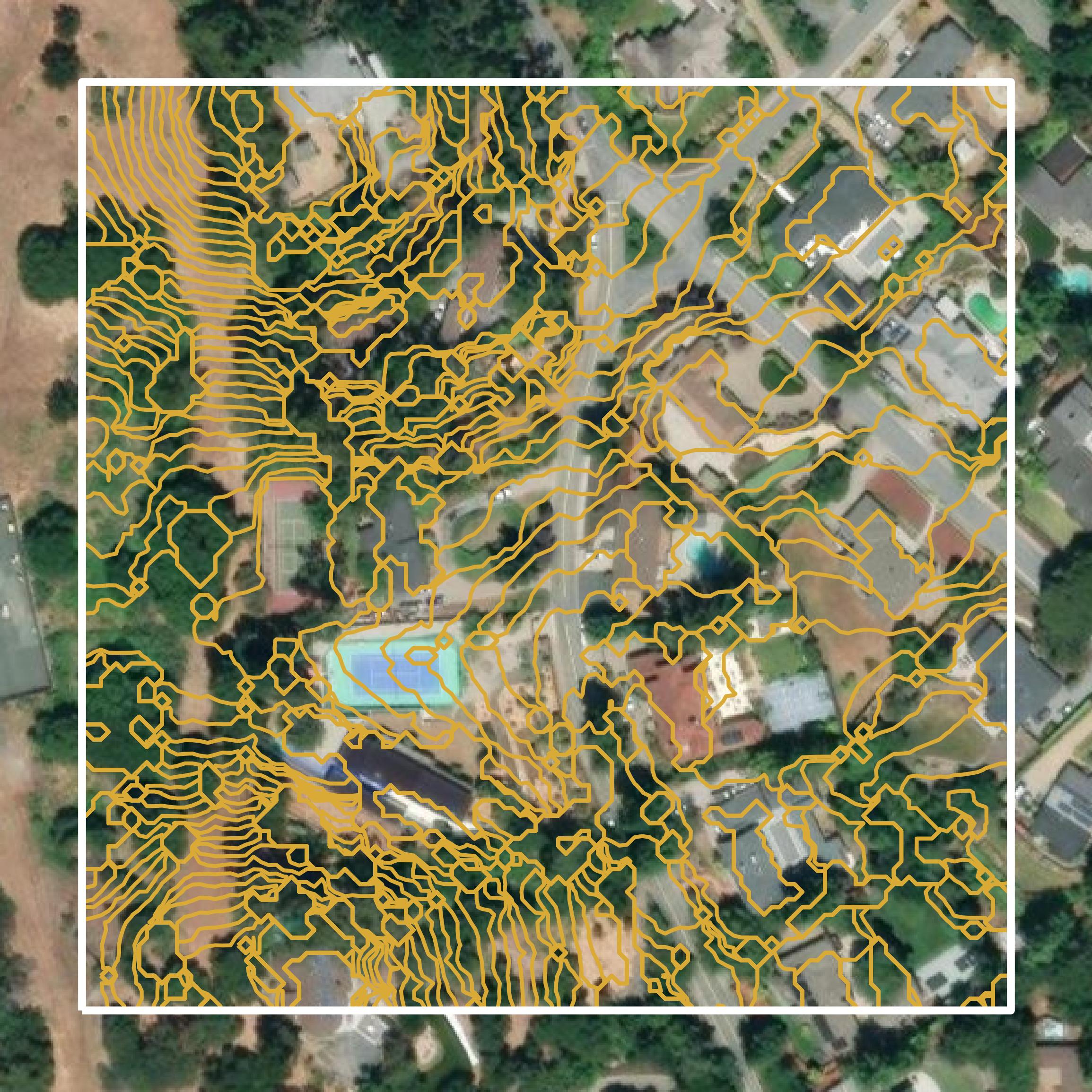 This image shows a contour map in San Mateo County created using GIS data in Equator.