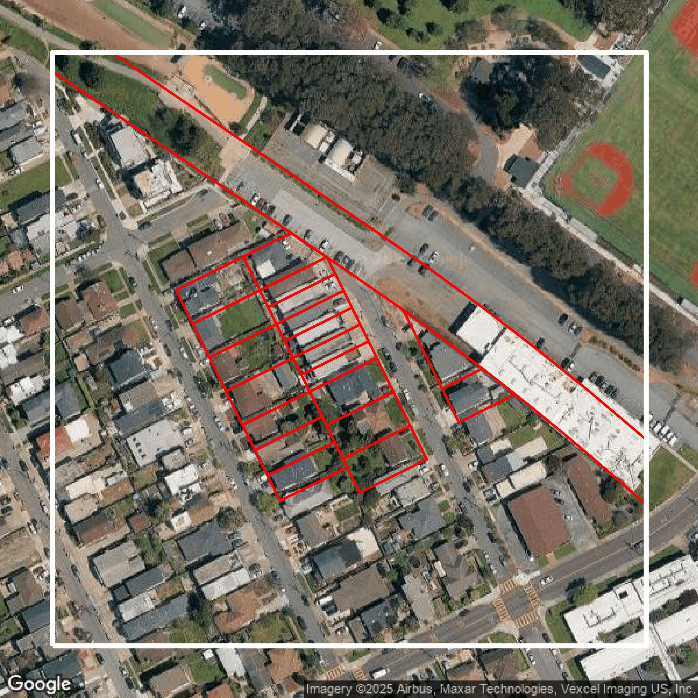 This image shows parcel data in San Mateo County created using GIS data in Equator.