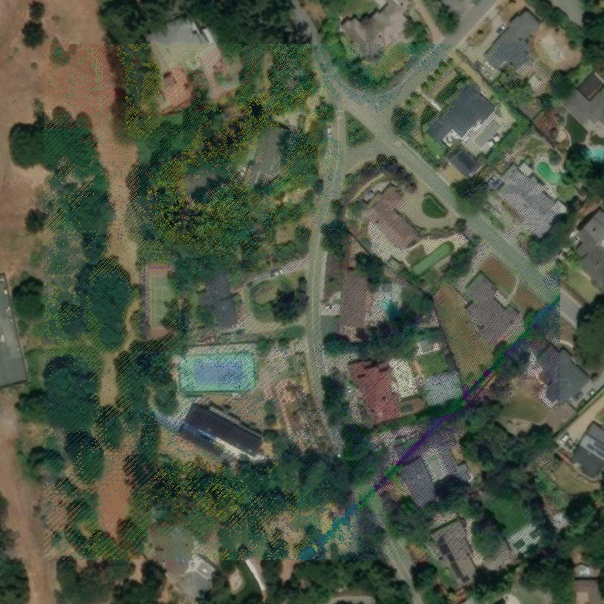 This image shows a LiDAR point cloud in San Mateo County created using GIS data in Equator.